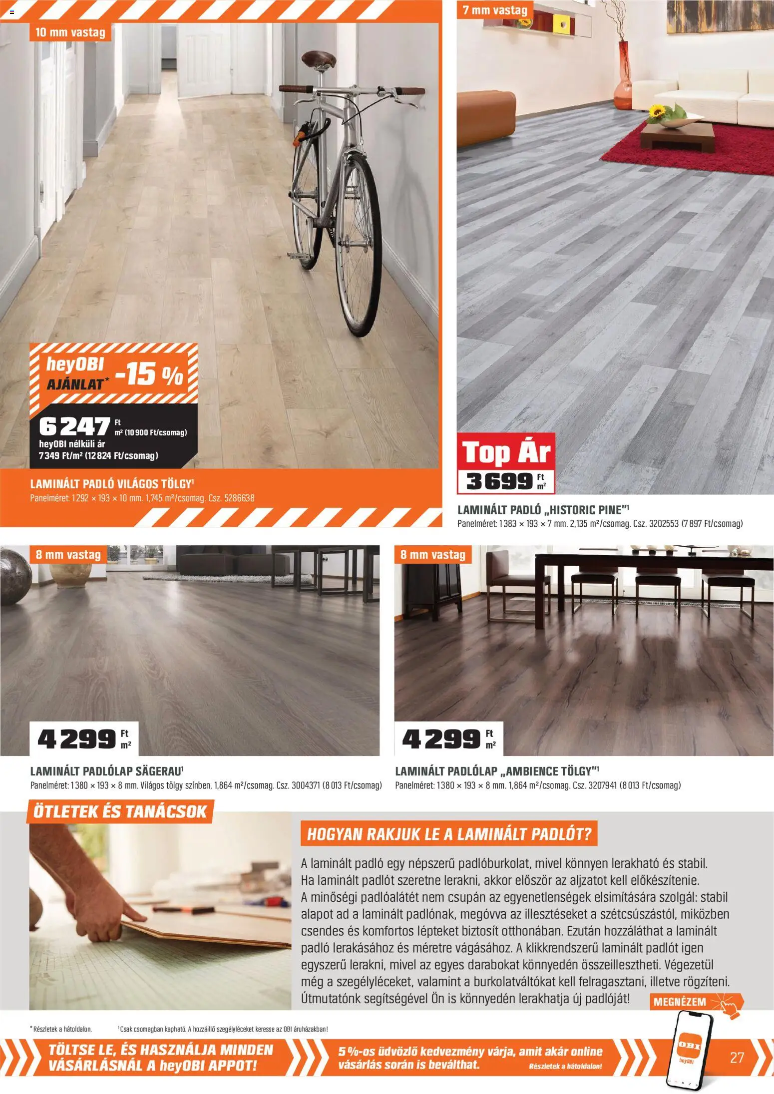 OBI akciós ujság - amely érvényes a következő dátumtól: 02.03.2026 | Oldal: 27 | Termékek: Laminált padló, Padlólap