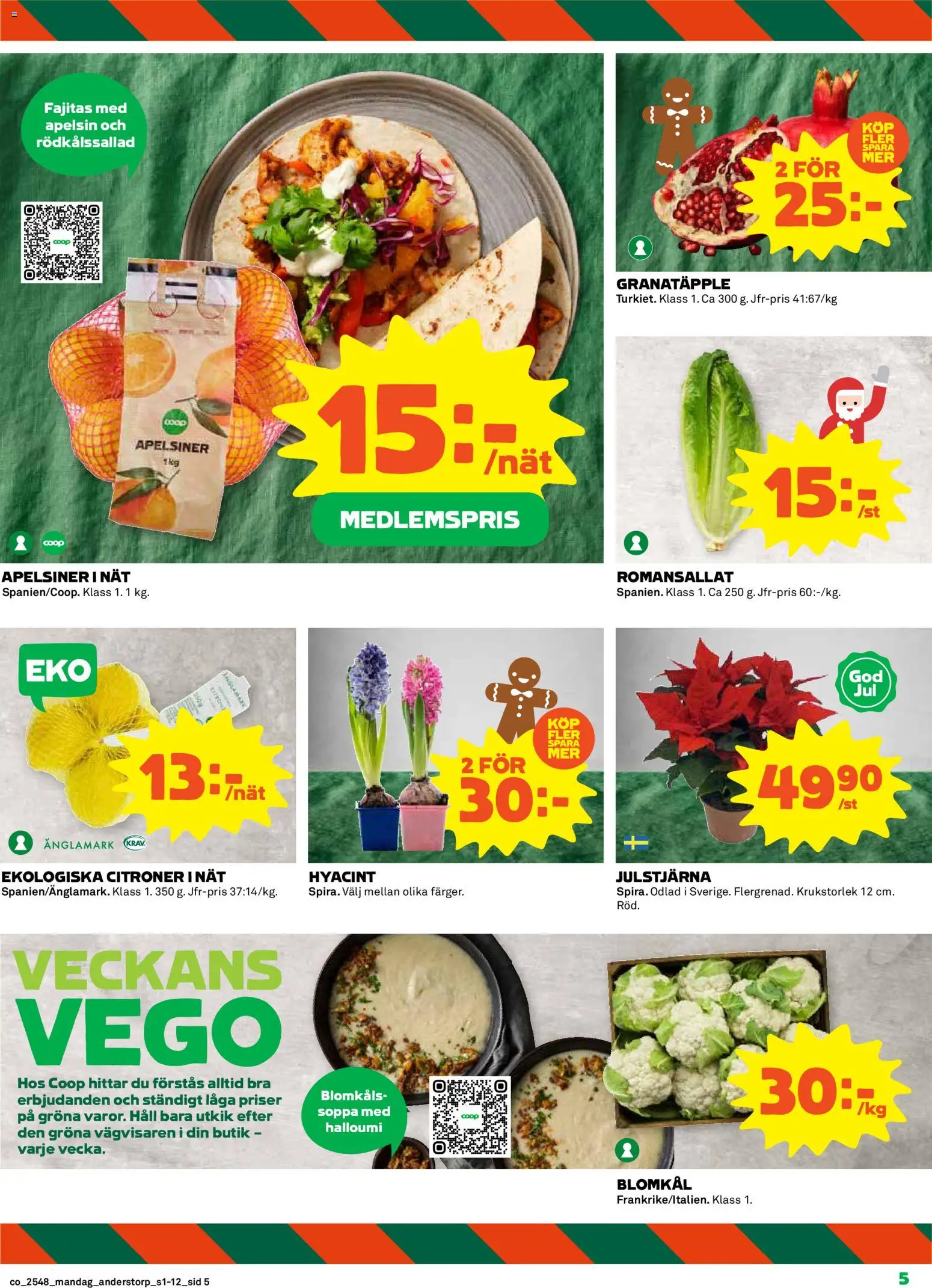 Coop reklamblad aktuell från 24.11.2025 | Sida: 5 | Produkter: Halloumi, Blomkål, Apelsin, Häll
