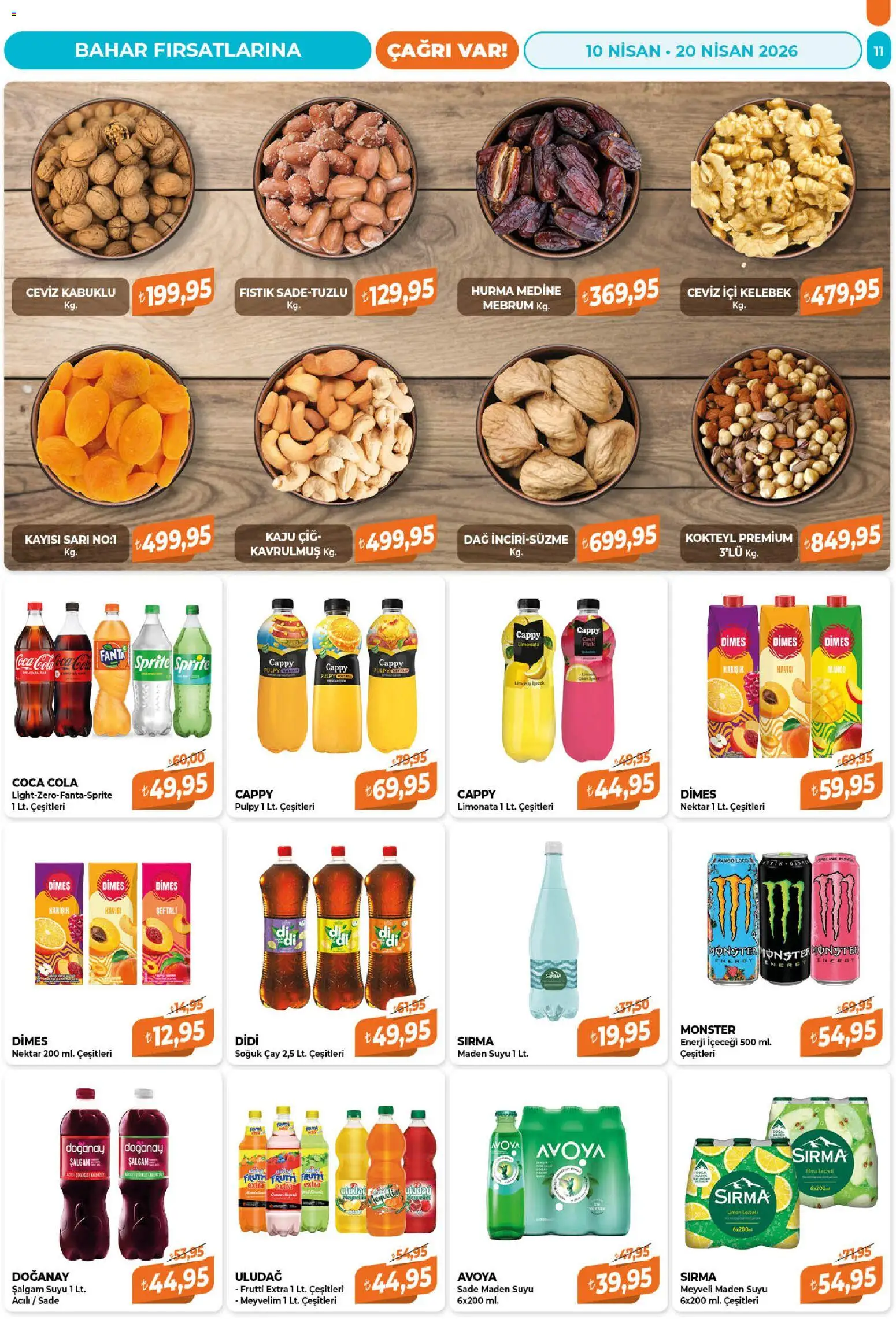 Çağrı Market Katalog - 10.04.2026 tarihinden itibaren geçerlidir | Sayfa: 11 | Ürünler: Şalgam, Limon, Hurma, Enerji içeceği