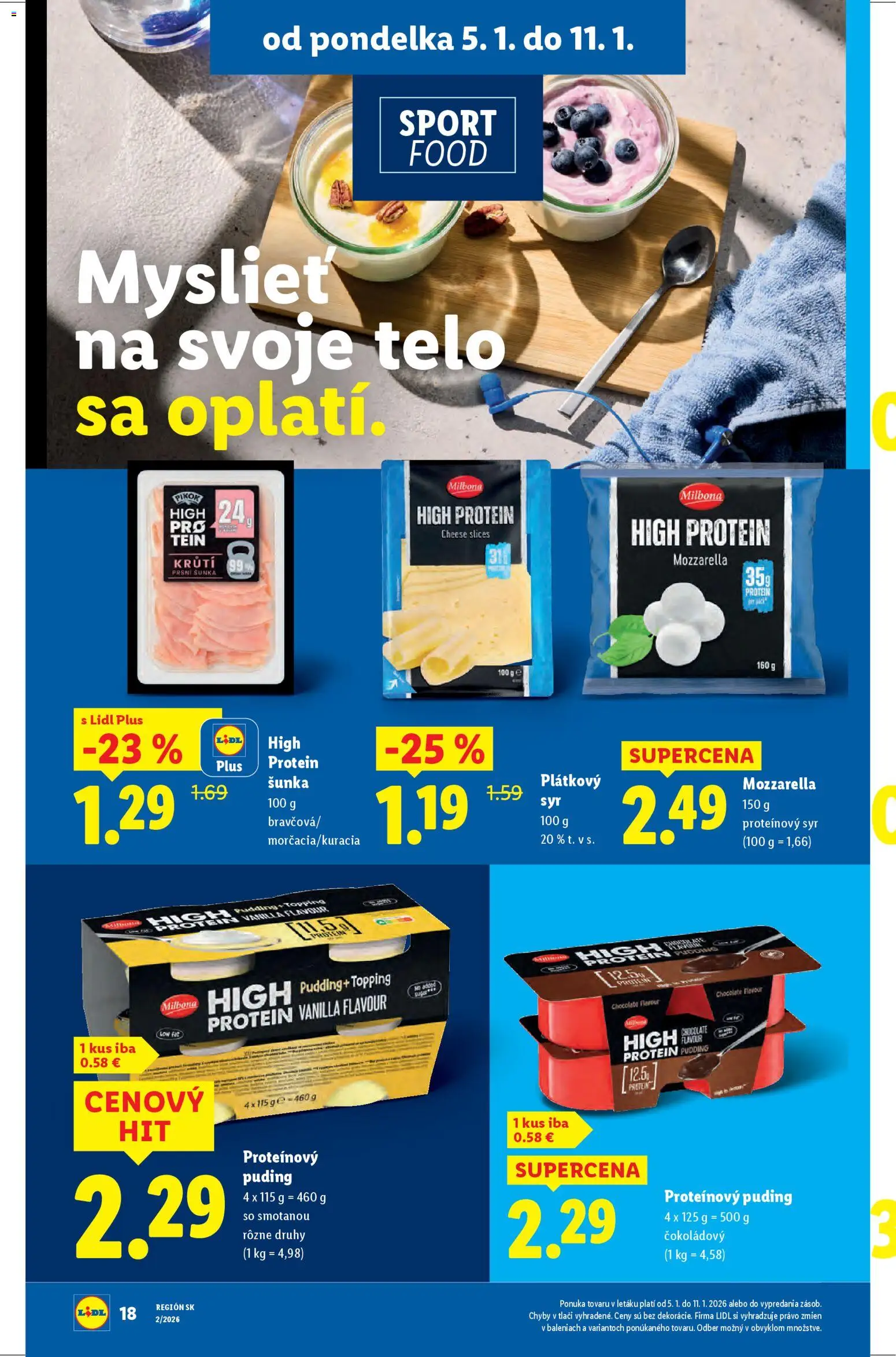 Nové Lidl akcie – leták je platný od 05.01.2026 | Strana: 20 | Produkty: Syr, Šunka, Mozzarella, Puding