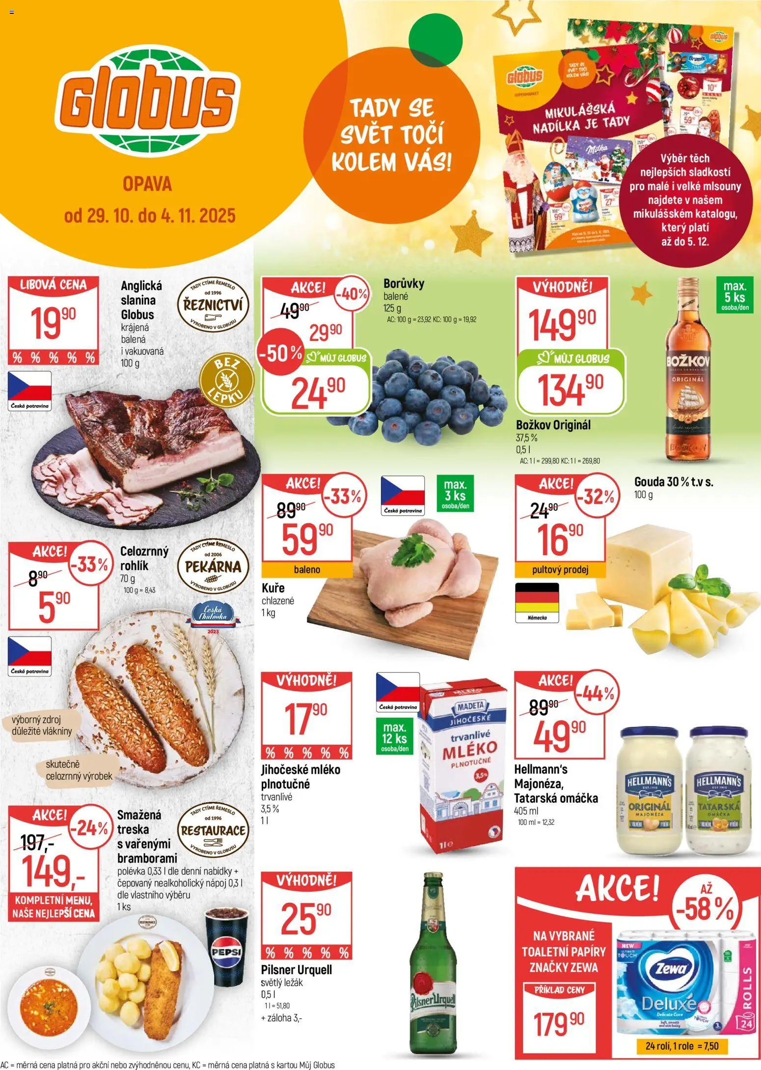 Globus leták - Opava od 29.10.2025 | Strana: 1 | Produkty: Deluxe, Sladkosti, Majonéza, Božkov
