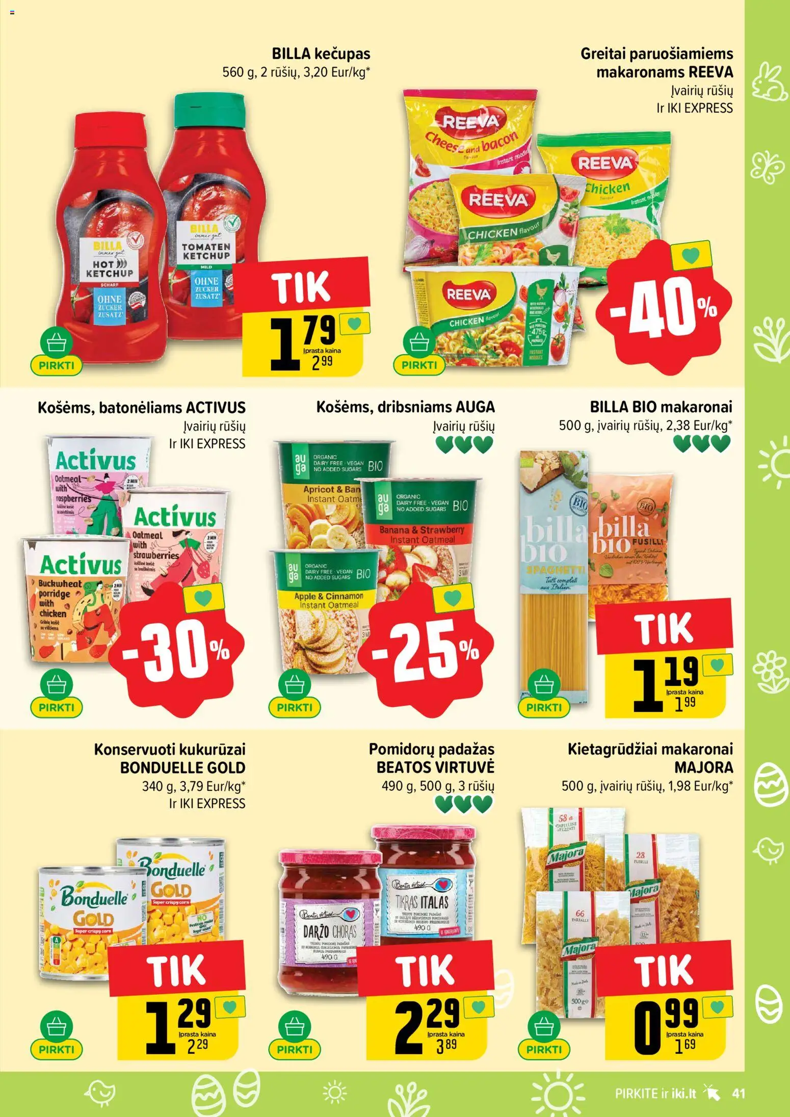 IKI akcijos nuo 23.03.2026 | Puslapis: 41 | Prekių: Košė, Kukurūzai, Makaronai, Kečupas