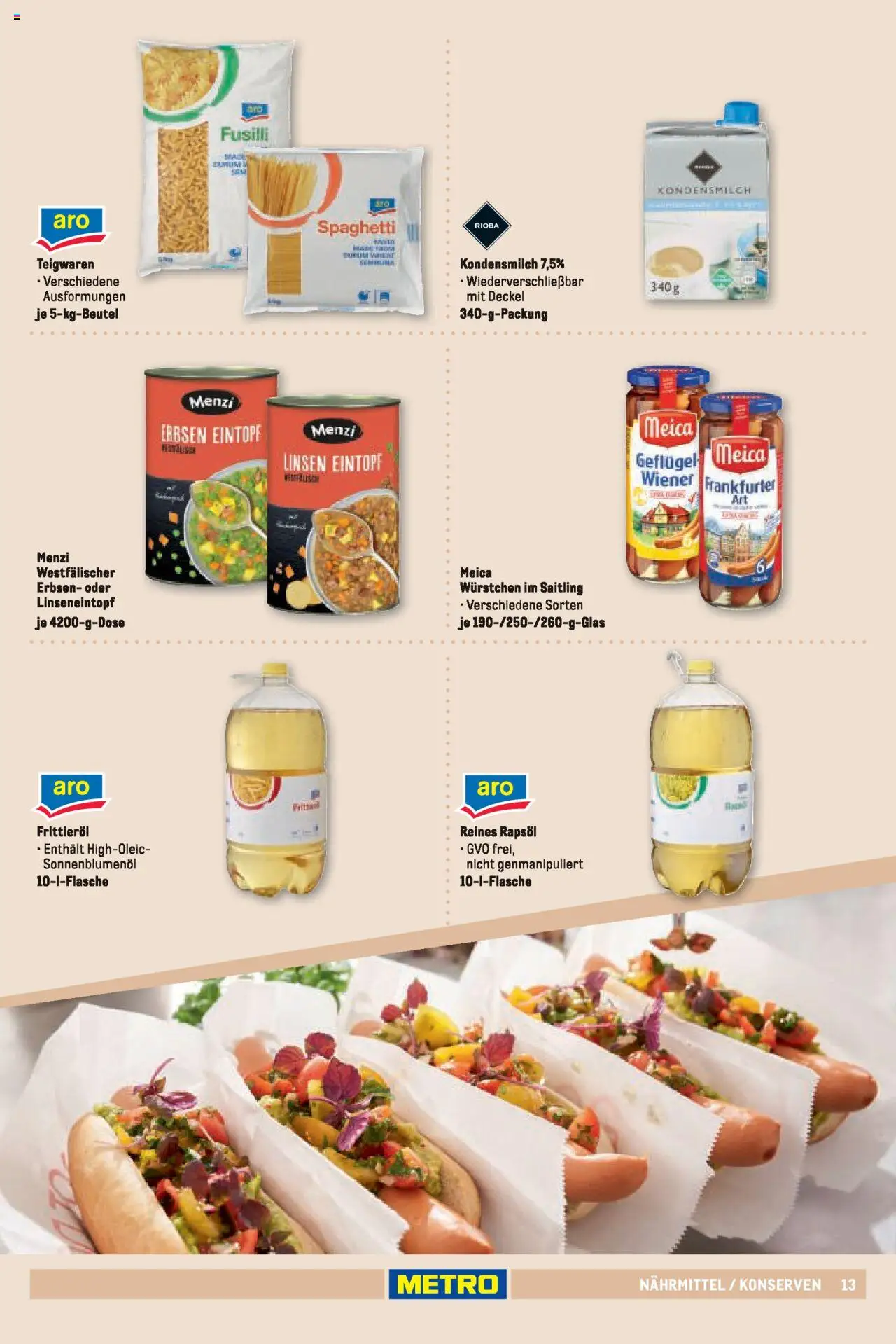 Metro Sortimentskatalog Vereine & Feste – gültig ab 01.06.2024 | Seite: 13 | Produkte: Rapsöl, Erbsen