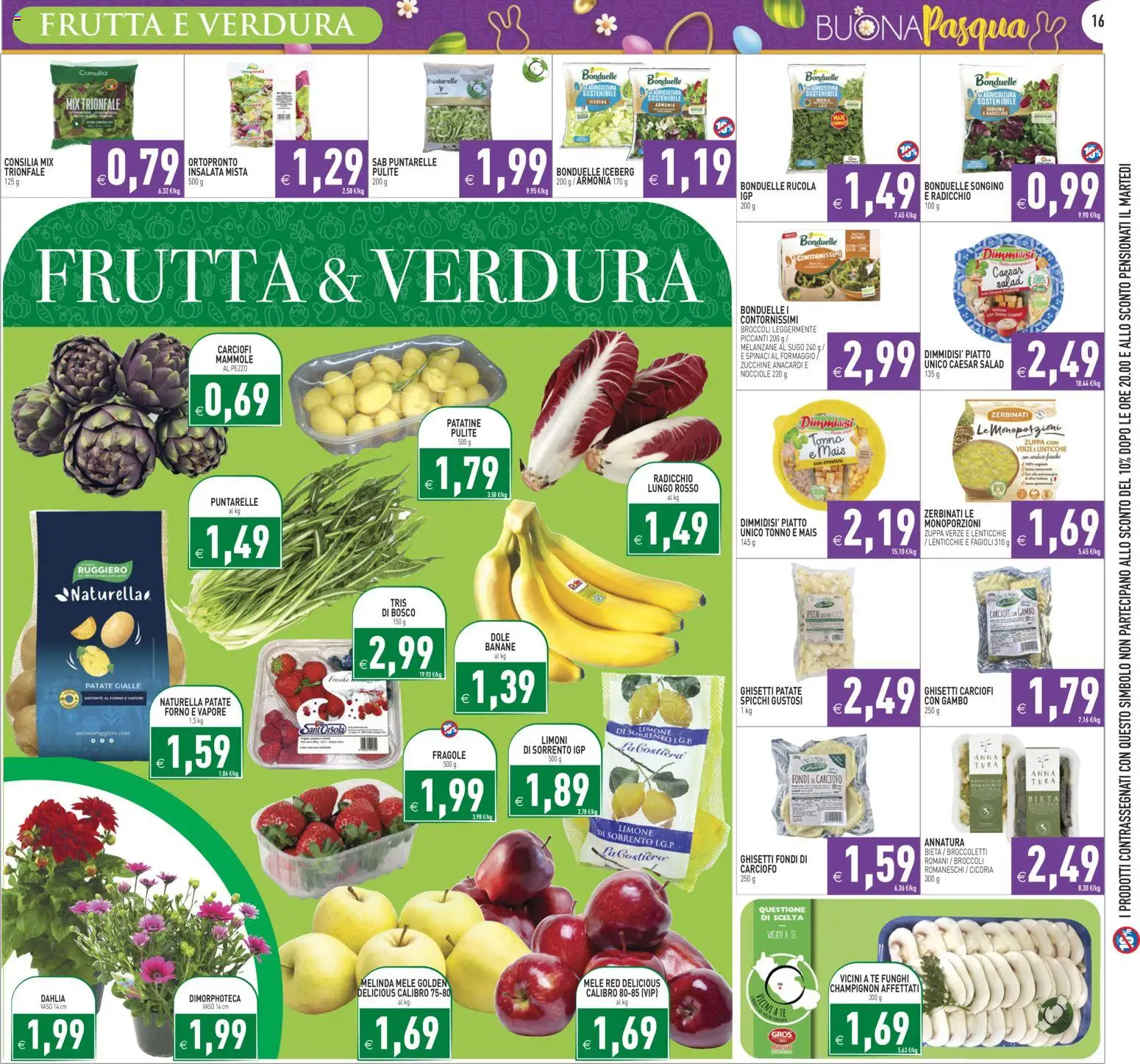 Volantino PIM Supermercati del 27.03.2026 | Pagina: 16 | Prodotti: Patatine, Broccoletti, Spinaci, Carciofi