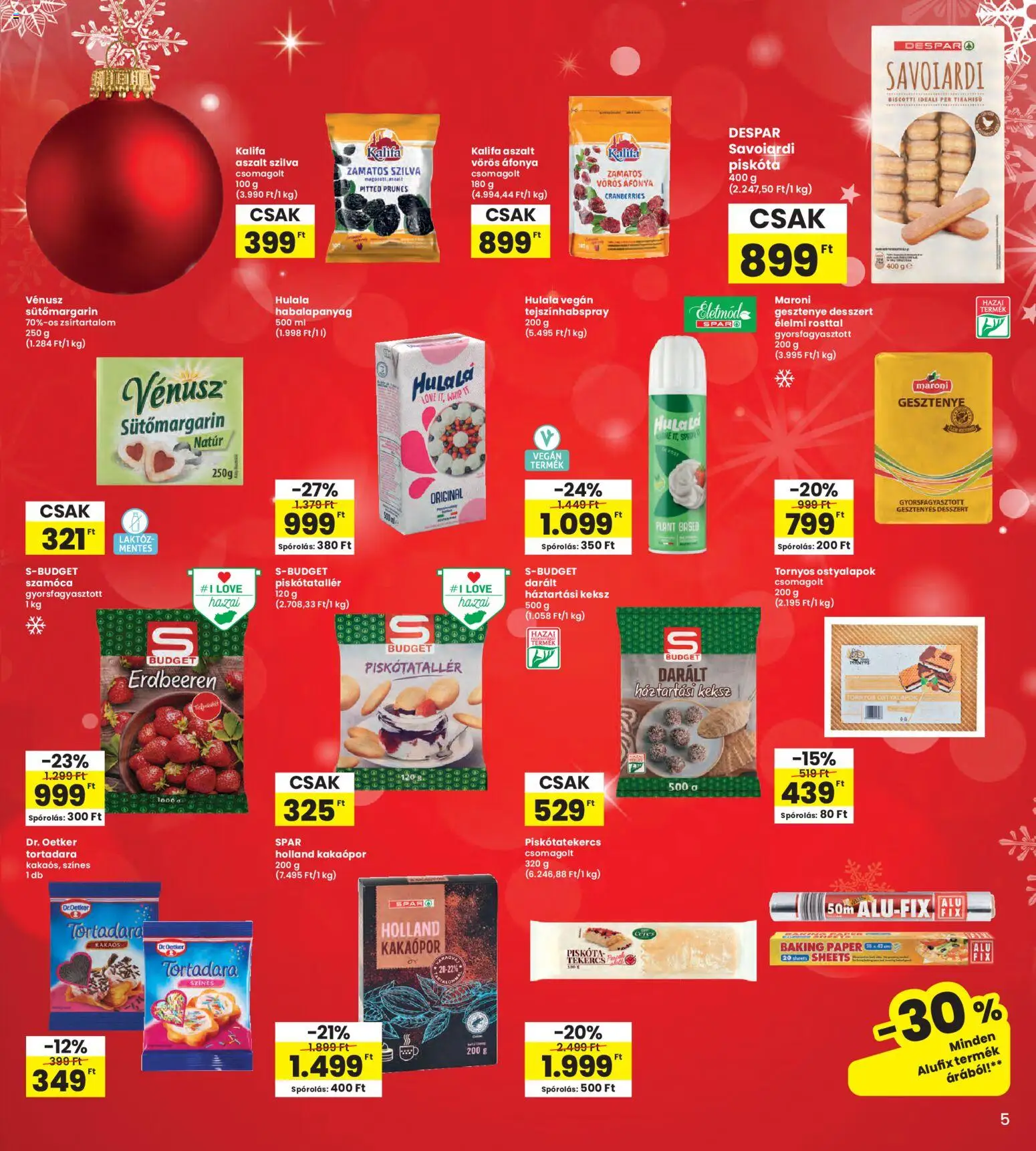 Interspar akciós ujság - amely érvényes a következő dátumtól: 27.11.2025 | Oldal: 5 | Termékek: Áfonya, Piskóta, Háztartási keksz, Kakaópor