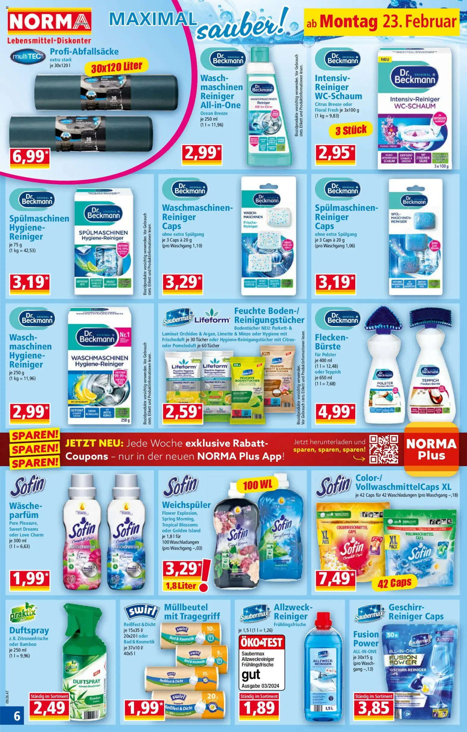 Norma Flugblatt gültig ab 23.02.2026 | Seite: 6 | Produkte: Teppich, Bürste, Weichspüler, Reinigungstücher