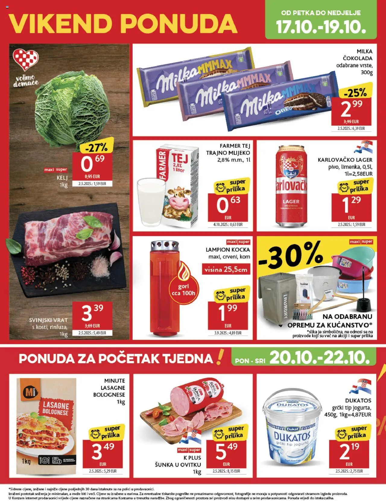 Konzum katalog | vrijedi od 15.10.2025 | Stranica: 48 | Proizvodi: Kelj, Lasagne, Svinjski vrat, Milka