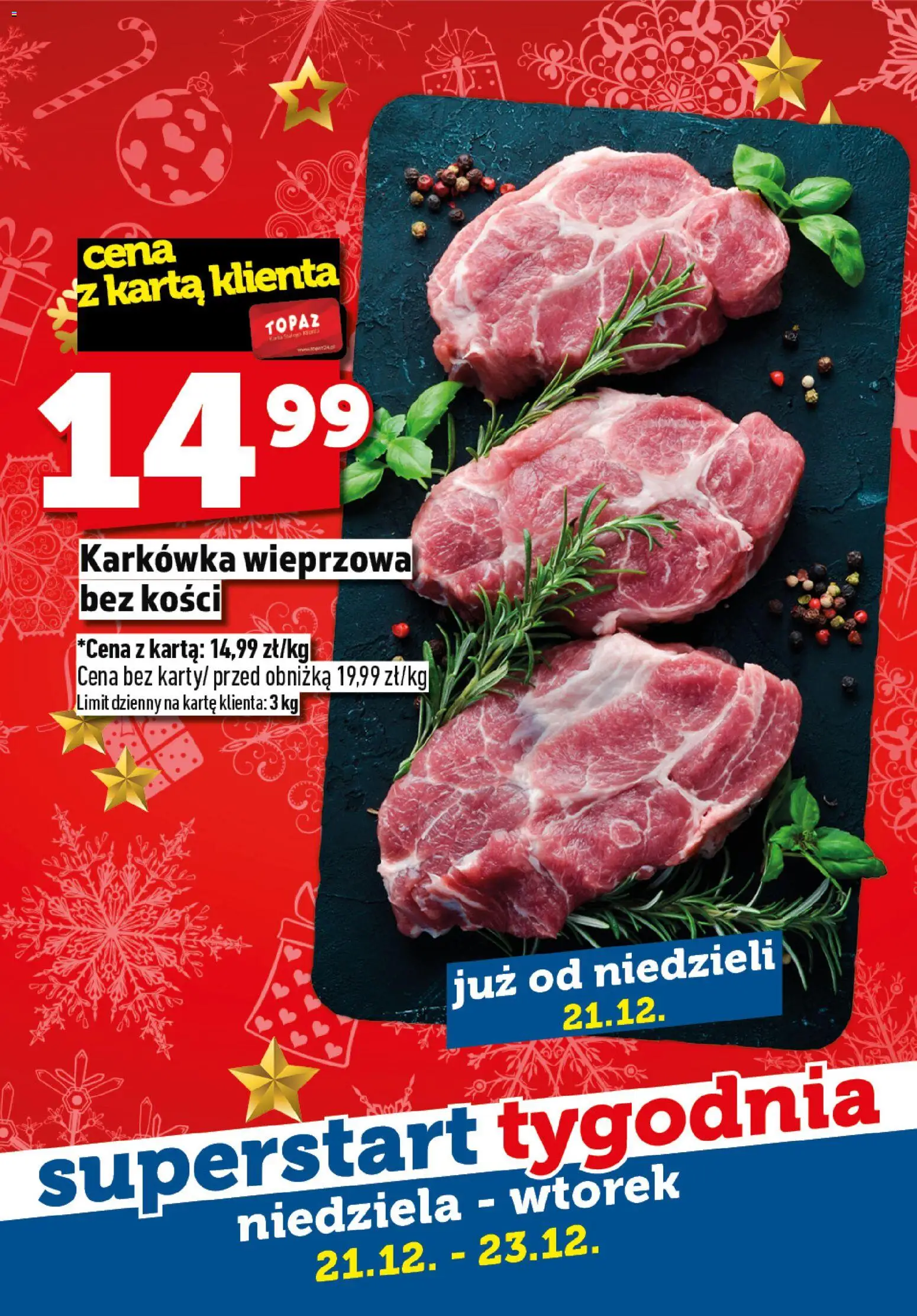 Topaz Gazetka - Superstart tygodnia od 22.12.2025 | Strona: 2 | Produkty: Karta, Karkówka, Karkówka wieprzowa