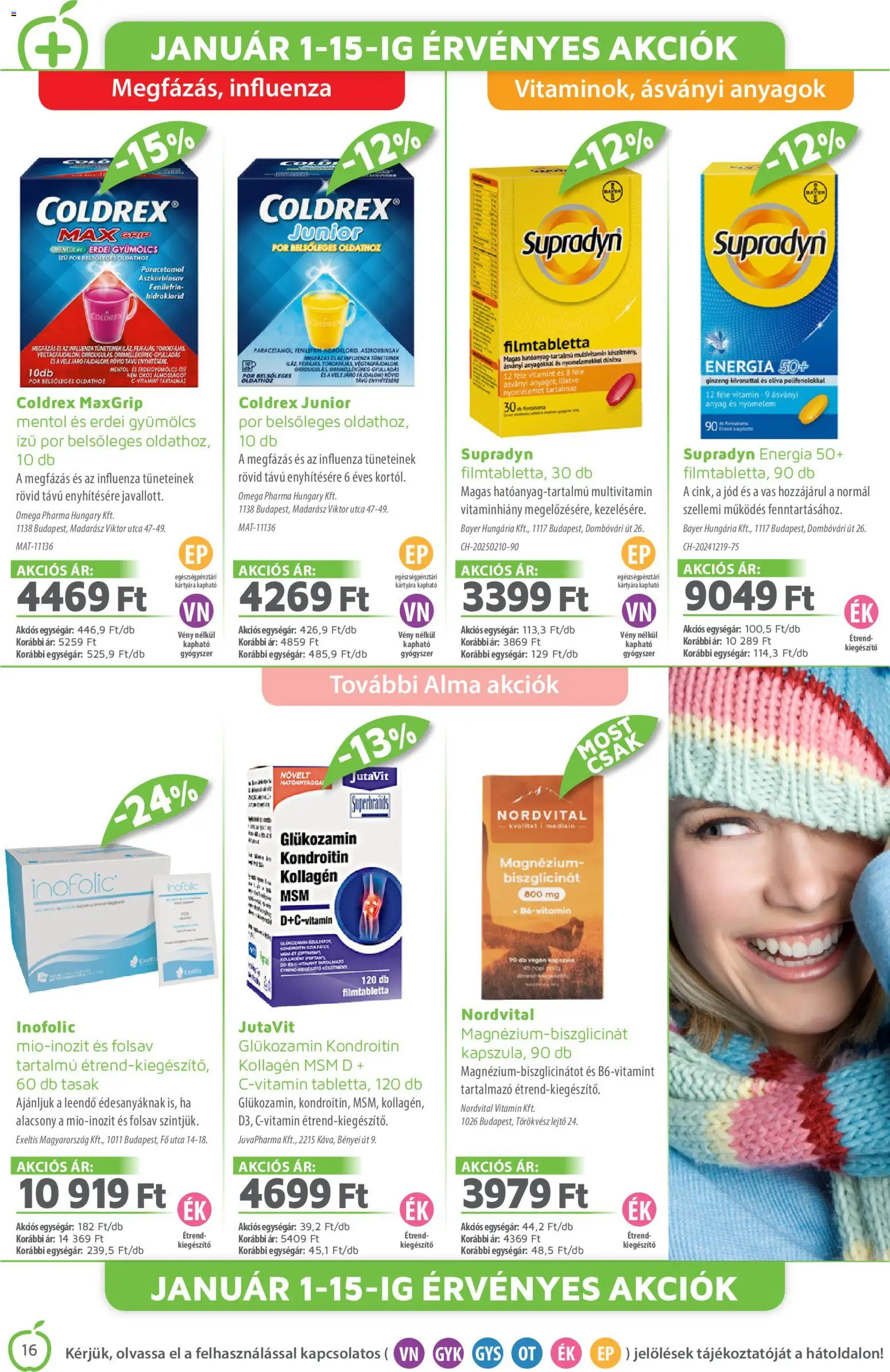 Alma Gyógyszertárak akciós ujság - amely érvényes a következő dátumtól: 01.01.2026 | Oldal: 16 | Termékek: Gyümölcs, Kollagén, Alma, Multivitamin