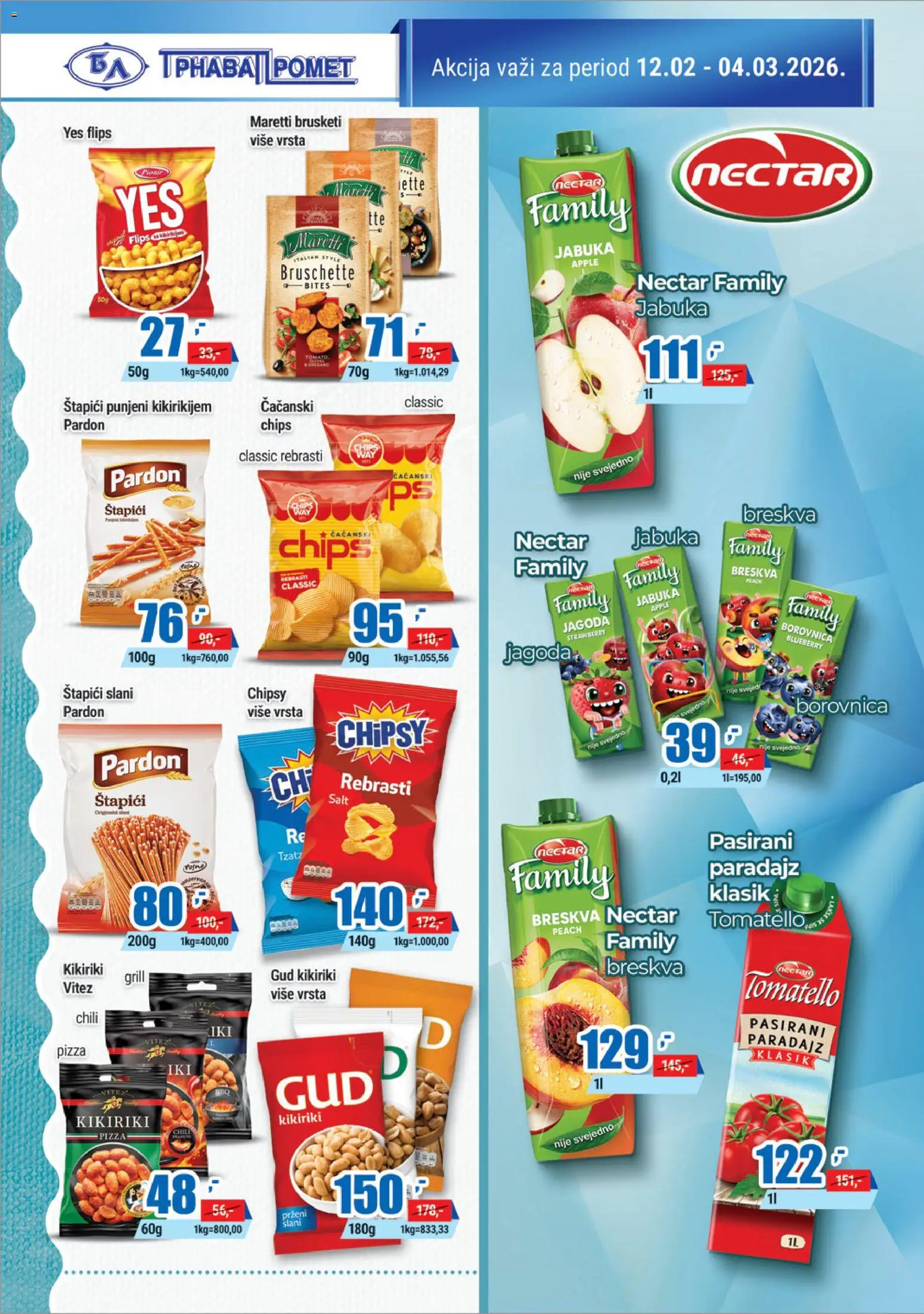 Trnava Promet katalog - važi od 12.02.2026 | Strana: 12 | Proizvode: Pasirani paradajz, Jagoda, Brusketi, Kikiriki