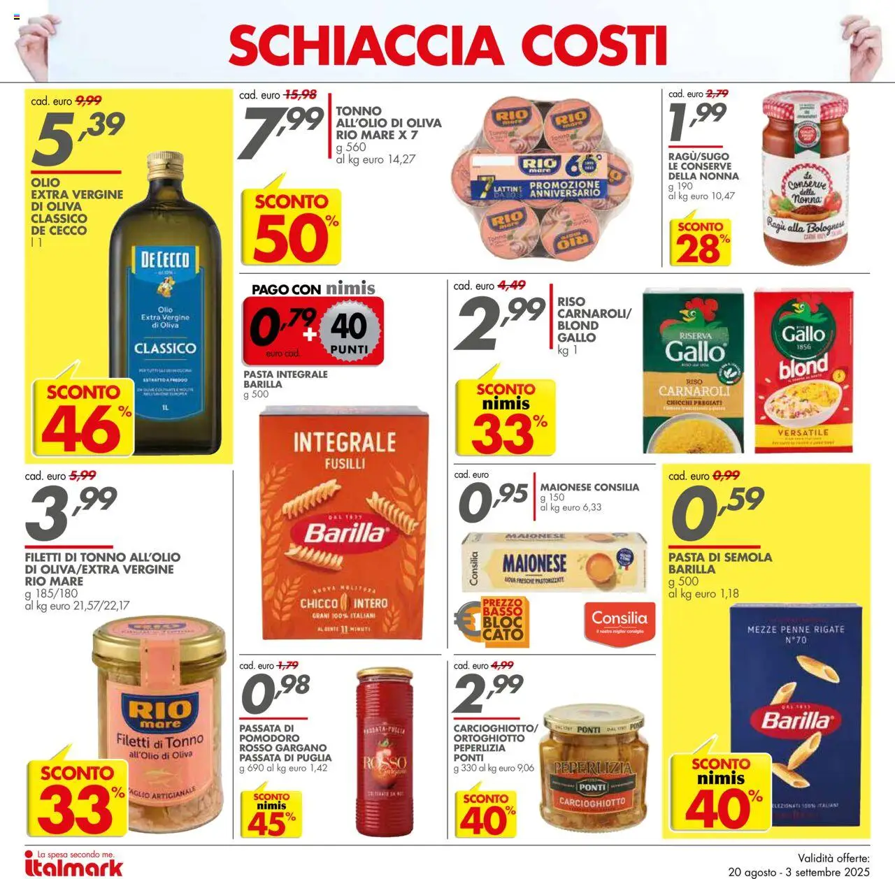 Volantino Italmark del 20.08.2025 | Pagina: 2 | Prodotti: Uova, Riso, Olio, Tonno