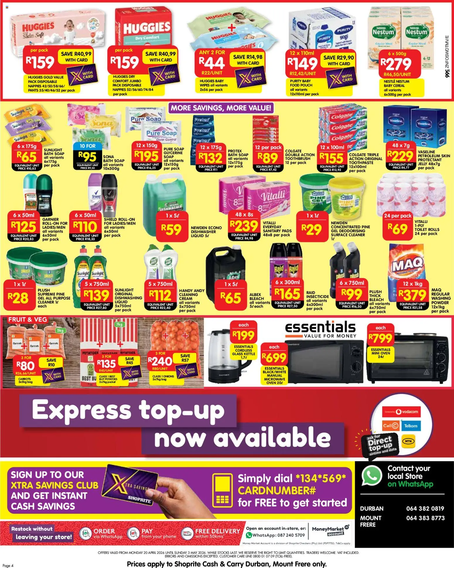 New Shoprite catalogue – valid from 20.04.2026 | Page: 4 | Products: Powder, Deodorant, Potatoes, Onions