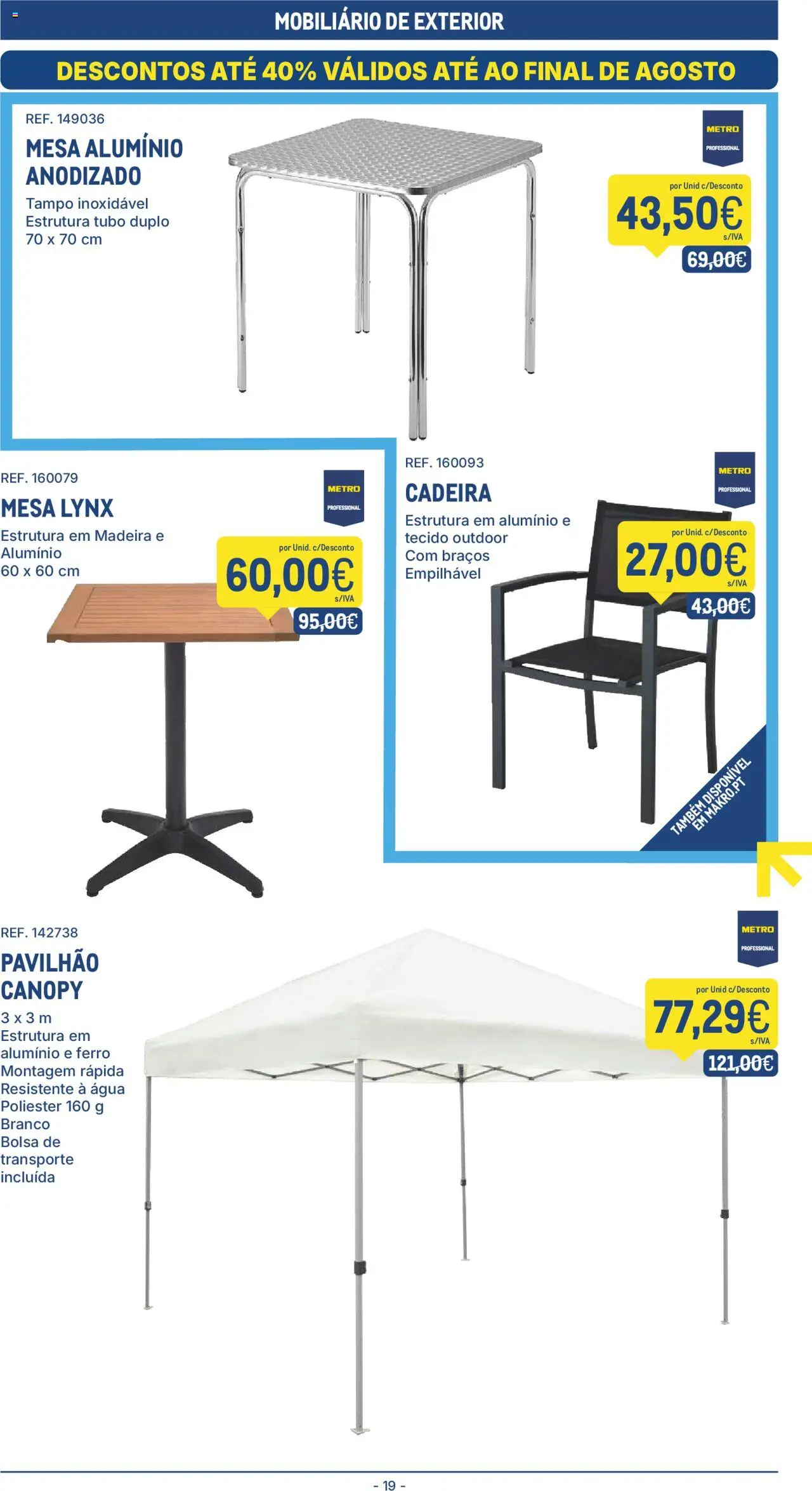 Makro folheto │ válido de 19.08.2025 | Página: 19 | Produtos: Agua, Bolsa, Ferro, Cadeira