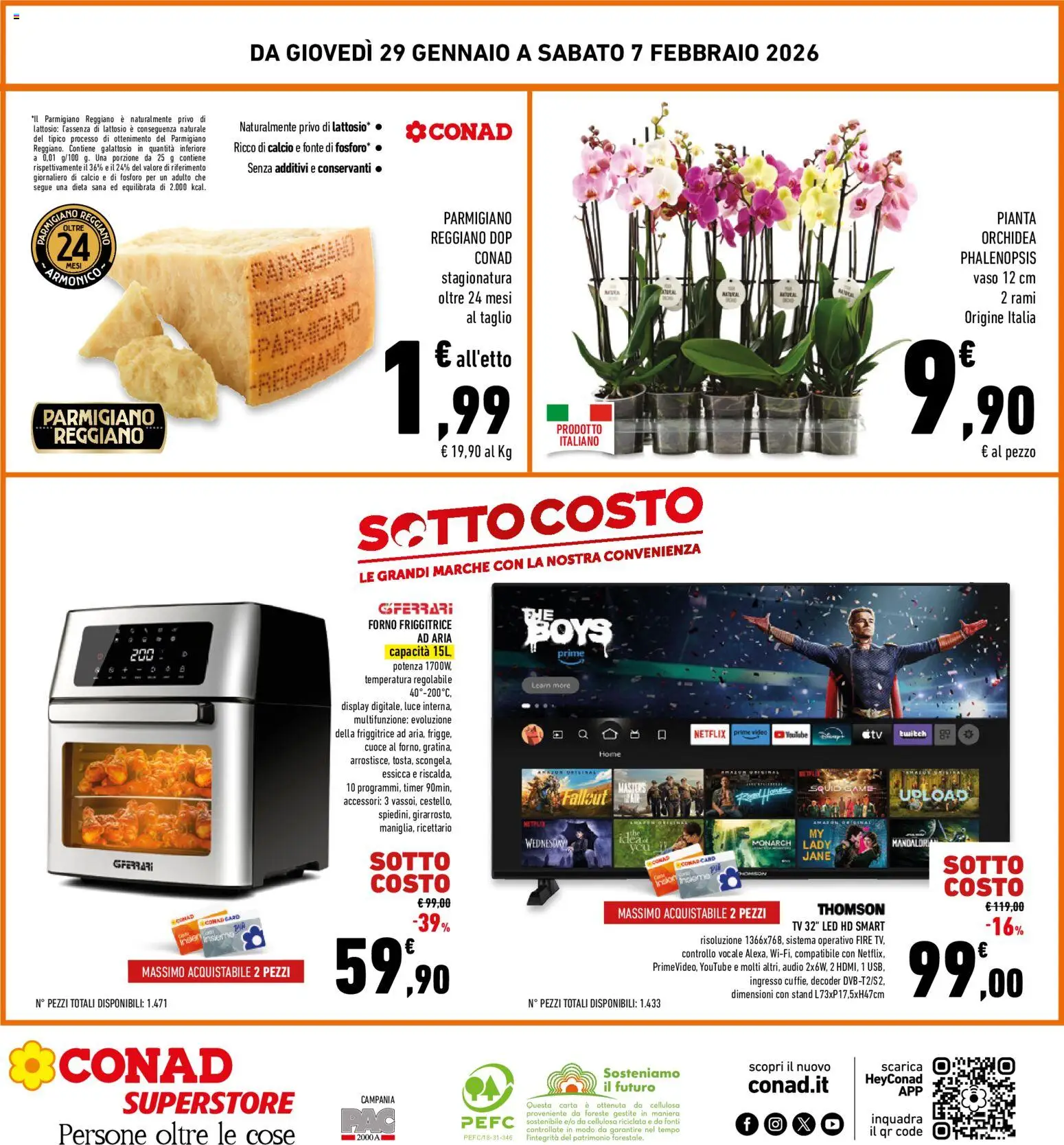 Volantino Conad del 29.01.2026 | Pagina: 32 | Prodotti: Friggitrice ad aria, Decoder, TV, Parmigiano reggiano