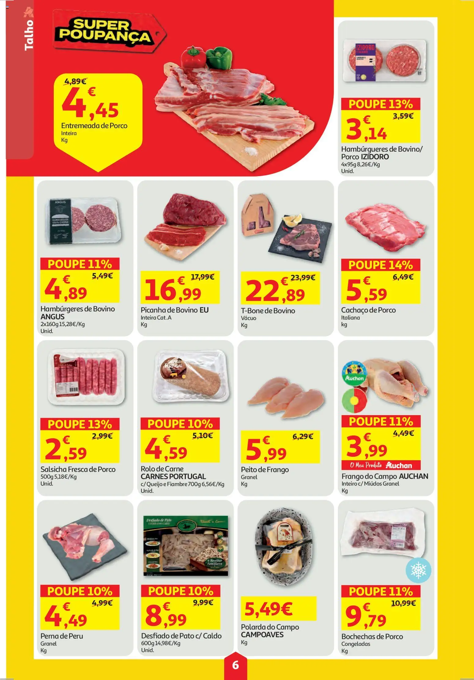 Auchan folheto │ válido de 26.03.2026 | Página: 6 | Produtos: Peito de frango, Peru, Salsicha, Carne
