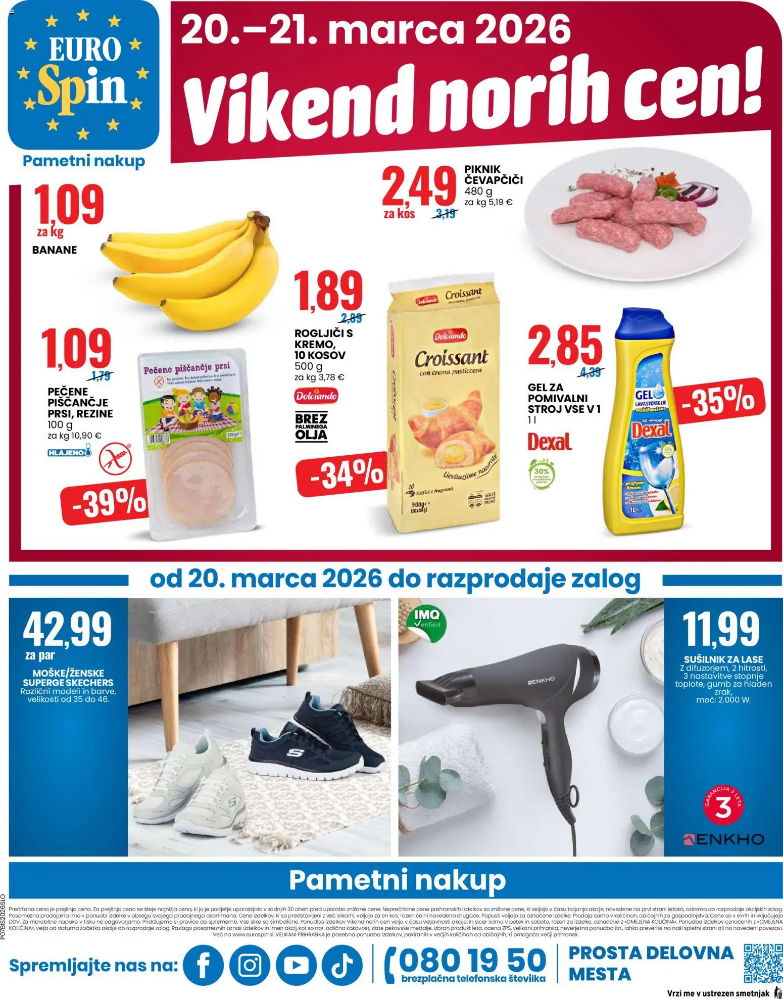 Novi Eurospin katalog ponudbe – veljaven od 19.03.2026 | Stran: 16 | Izdelki: Pomivalni stroj, Kos, Banane, Sušilnik za lase