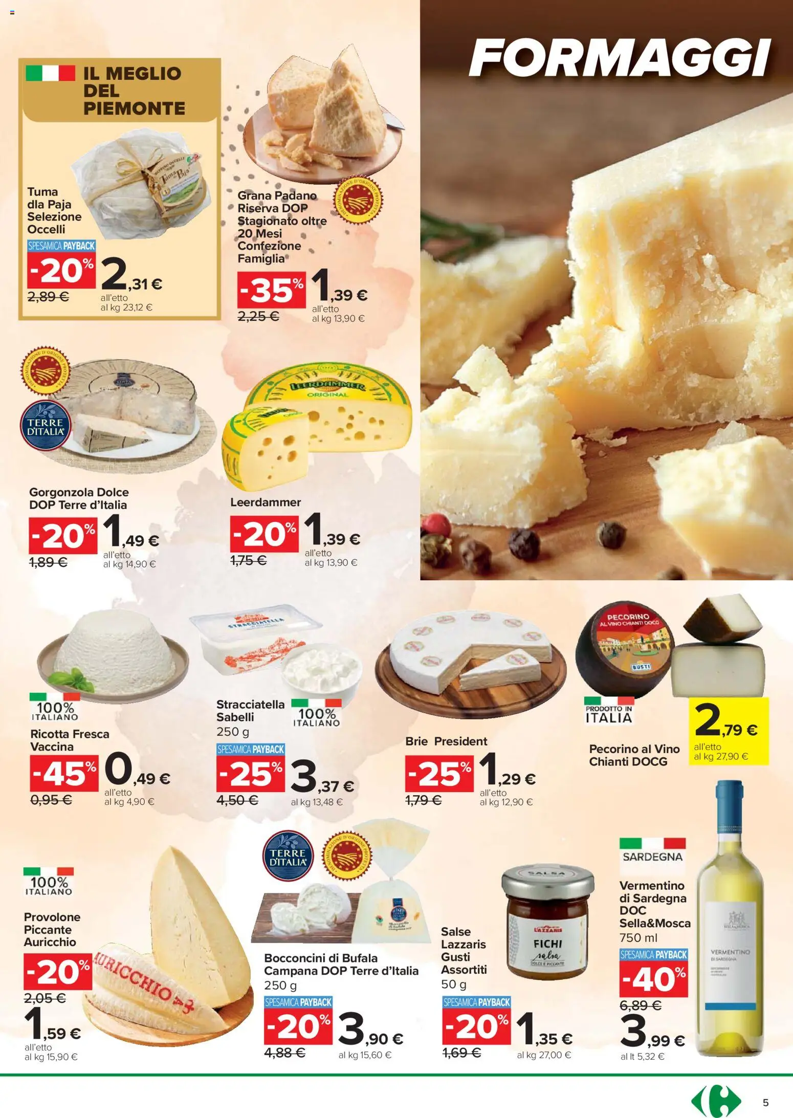 Volantino Carrefour del 24.03.2026 | Pagina: 5 | Prodotti: Provolone, Vino, Ricotta, Pecorino