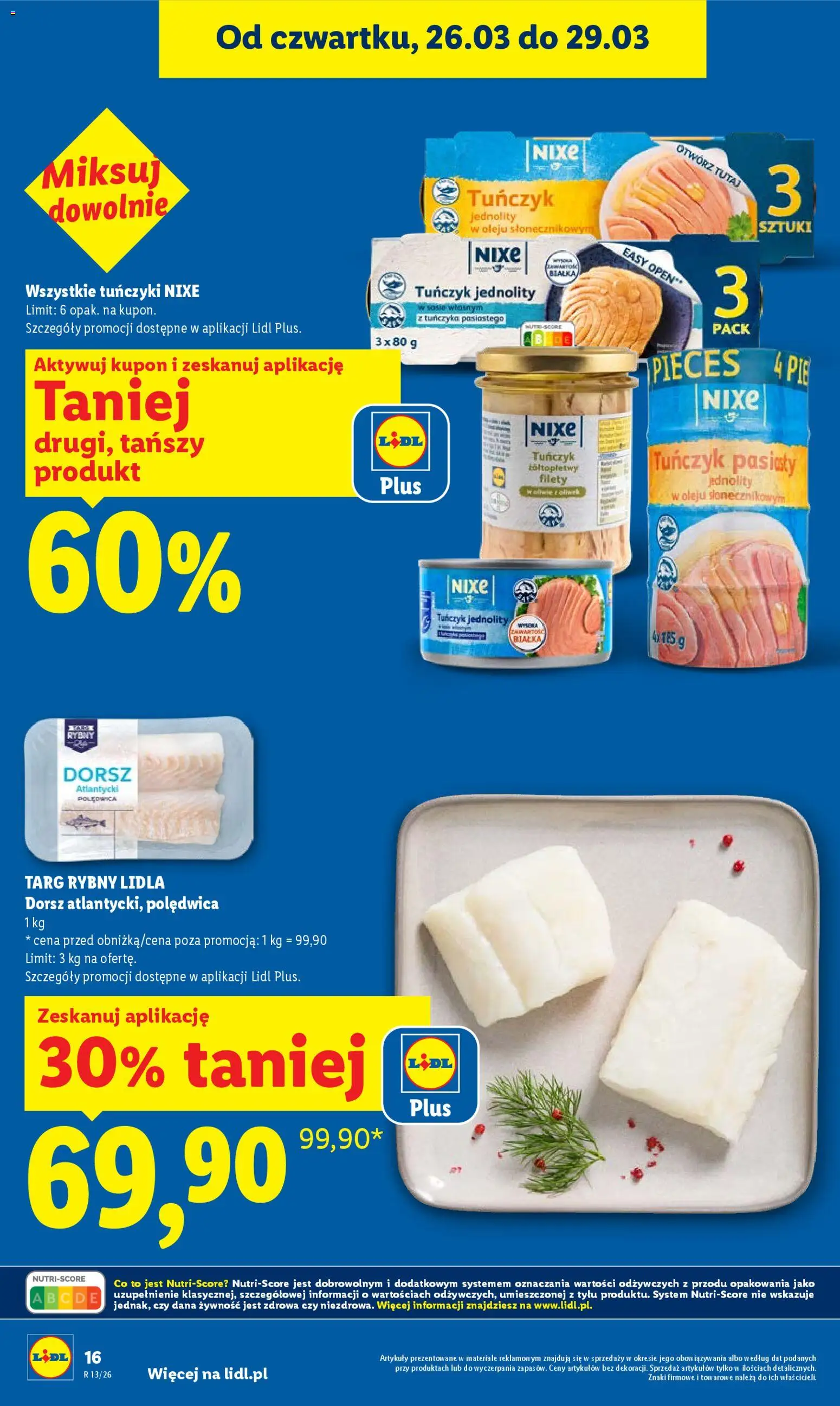 Lidl gazetka od 26.03.2026 | Strona: 16 | Produkty: Dorsz atlantycki, Dorsz, Tuńczyk