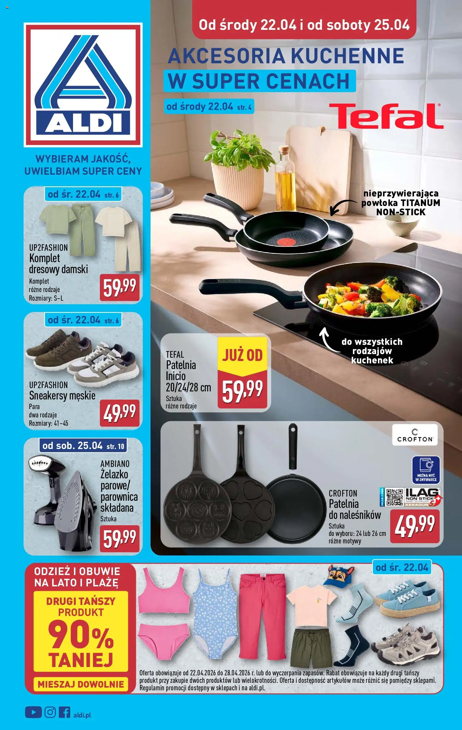 Aldi Polsko leták - Artykuły przemysłowe i tekstylia od 22.04.2026 | Strana: 1 | Produkty: Tefal