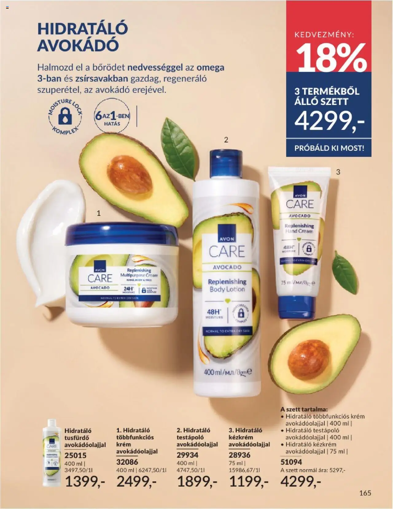Avon akciós ujság - amely érvényes a következő dátumtól: 01.07.2025 | Oldal: 165 | Termékek: Body, Testápoló, Tusfürdő, Avokádó