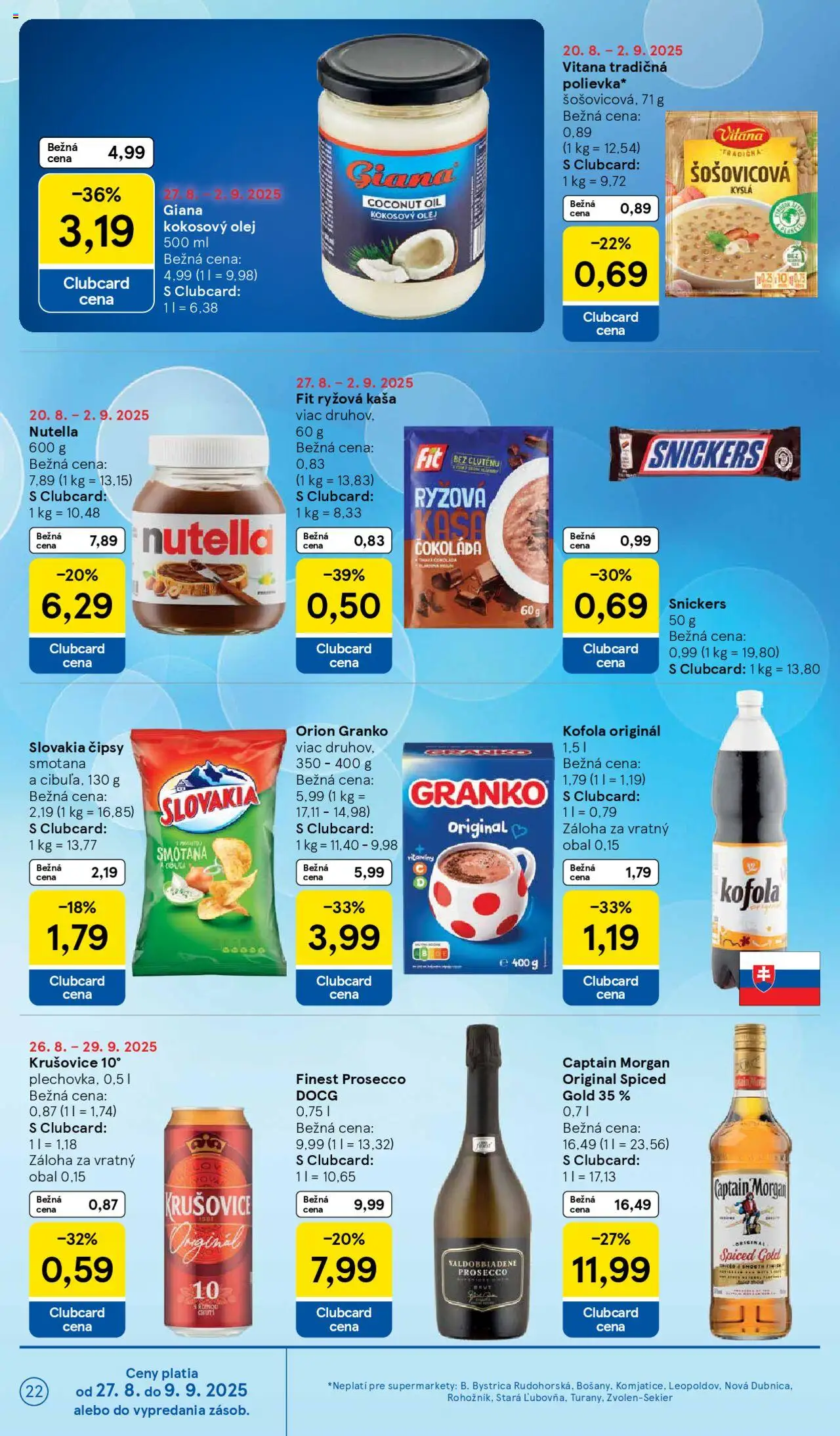 Tesco Supermarket - leták │ platný od 27.08.2025 | Strana: 22 | Produkty: Olej, Kofola, Krušovice, Rum