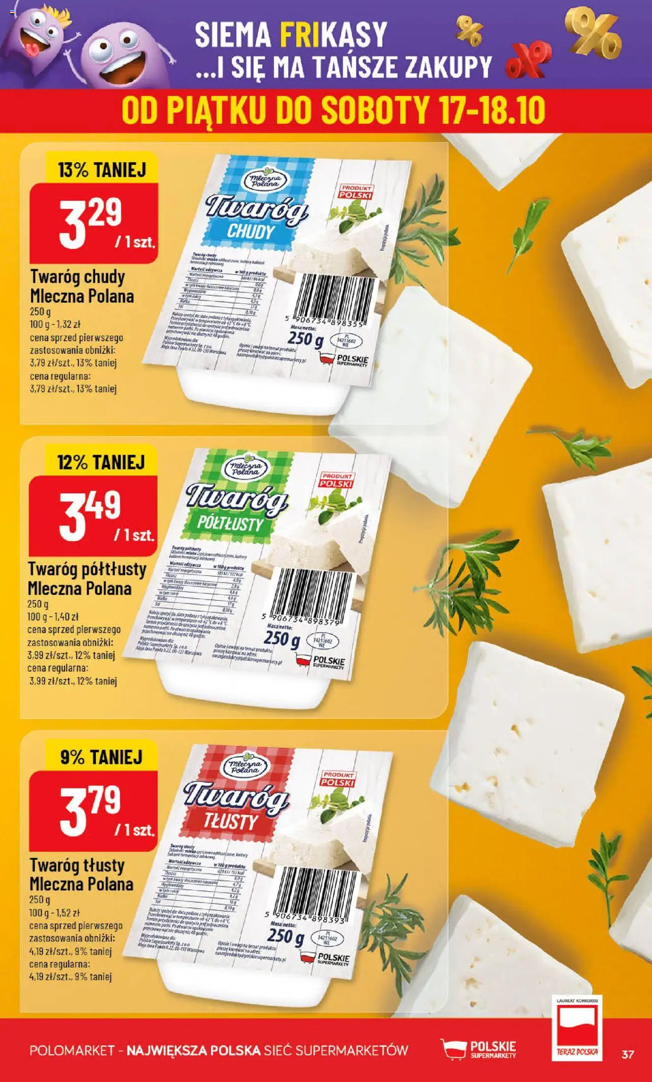 POLOmarket Gazetka od 15.10.2025 | Strona: 37 | Produkty: Twaróg chudy, Twaróg tłusty, Twaróg półtłusty, Twaróg