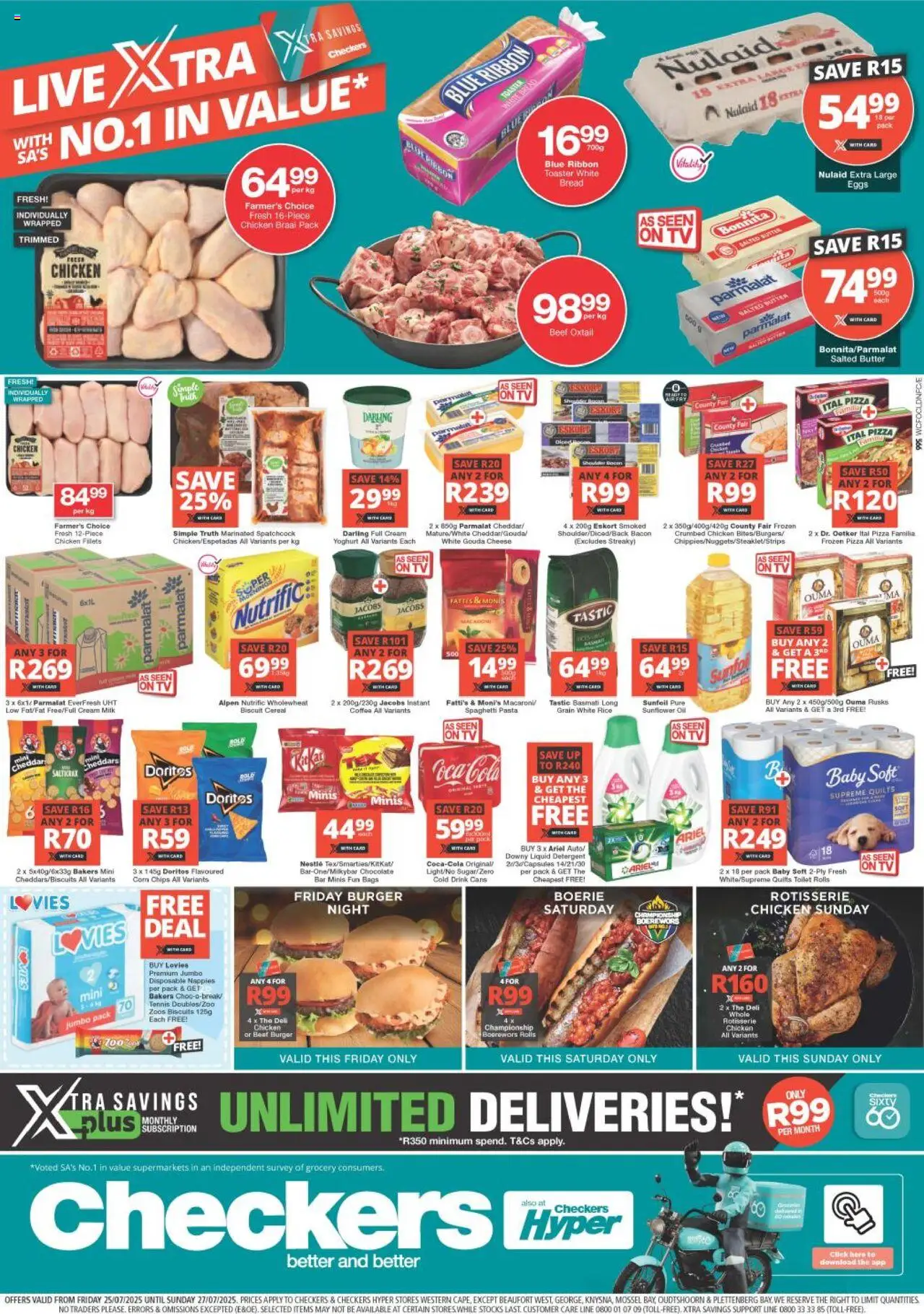 Checkers Western Cape - Xtra Savings │ valid from 25.07.2025 | Page: 1 | Products: Toilet, Eggs, Pizza, Bacon