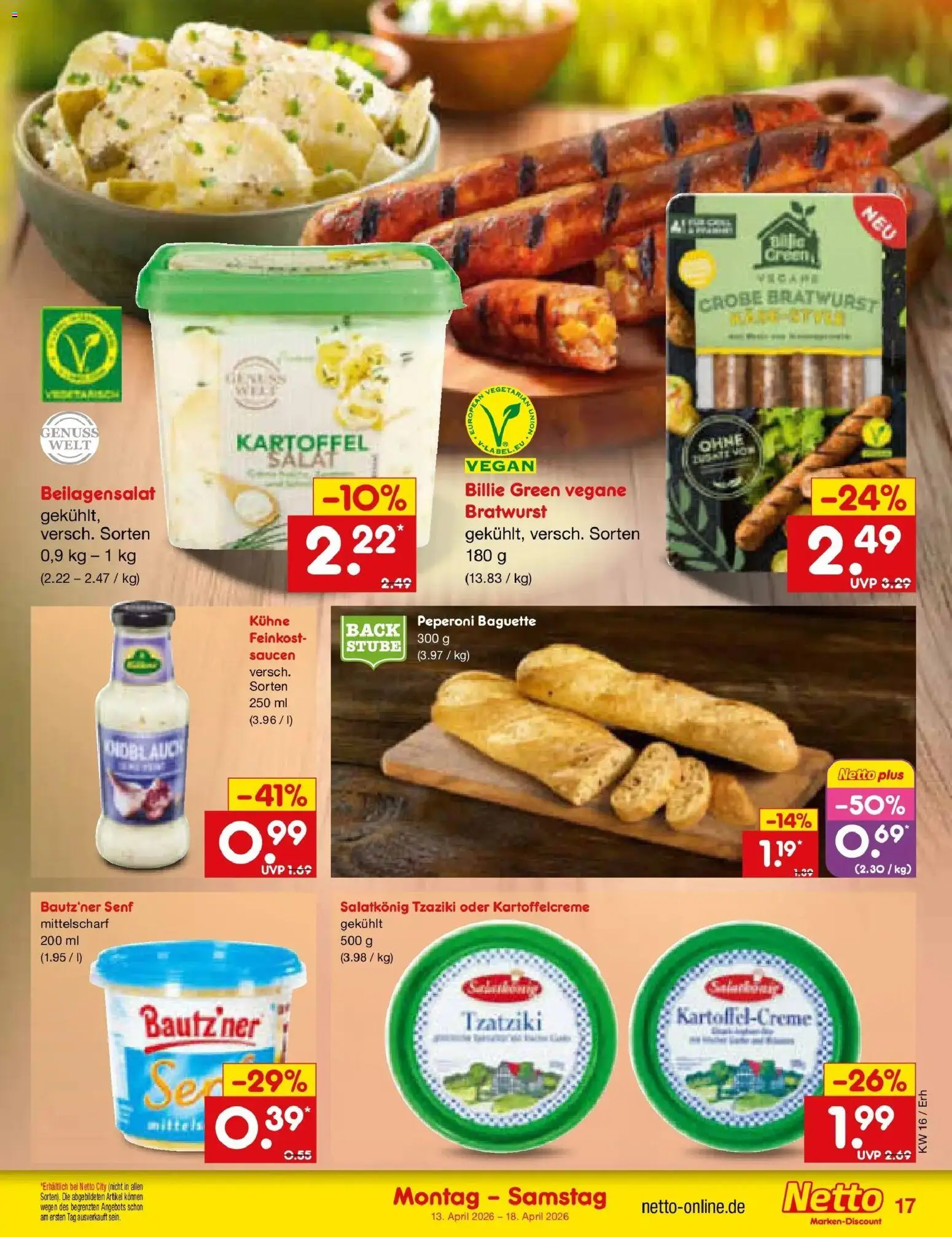 Netto Marken-Discount Prospekt Metten	 – gültig ab 13.04.2026 | Seite: 19 | Produkte: Bratwurst, Baguette, Salat