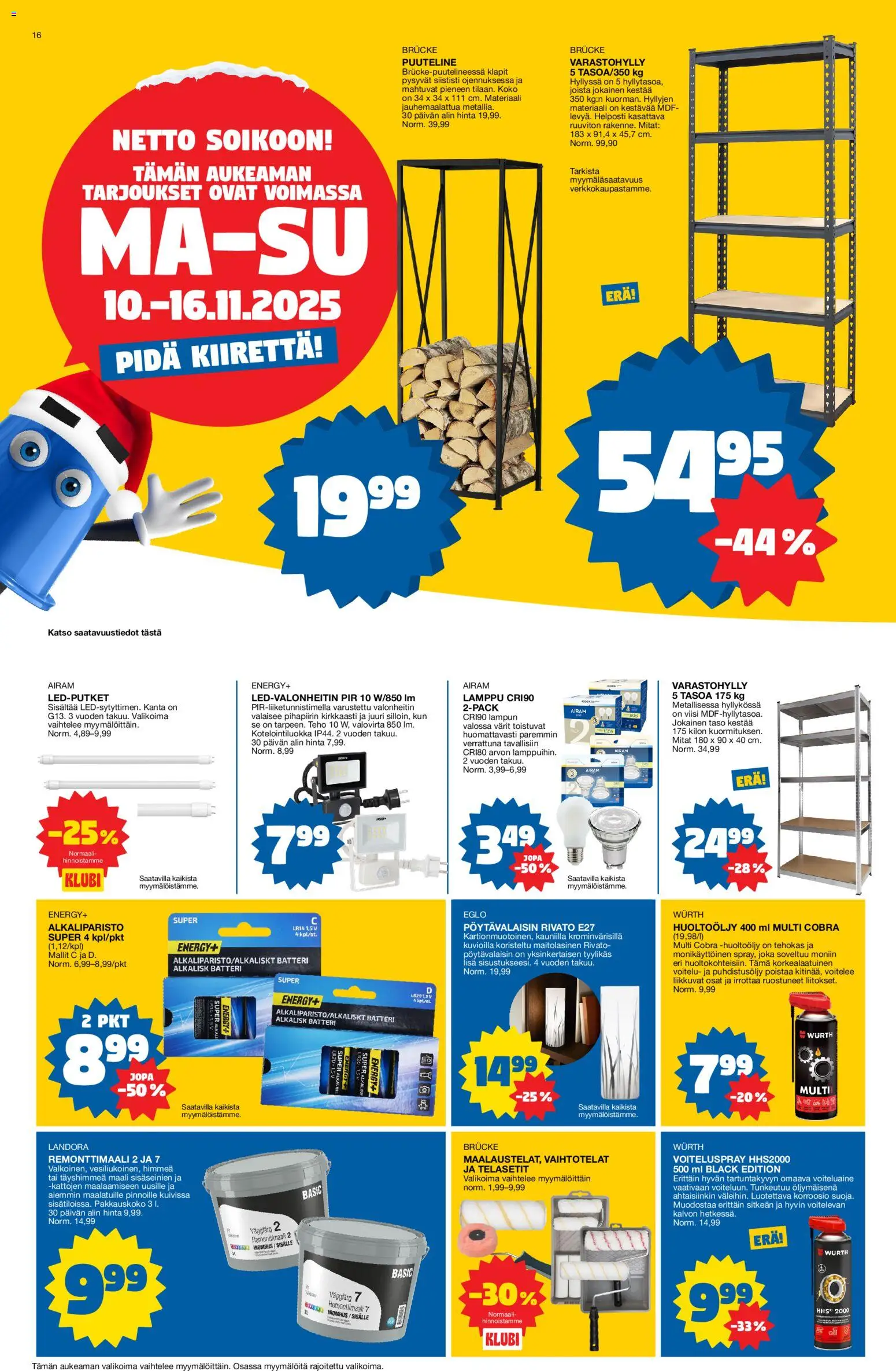 Tokmanni - Black Friday – voimassa 10.11.2025 alkaen | Sivu: 16 | Tuotteet: Maali, Varastohylly, Lamppu, Pöytävalaisin