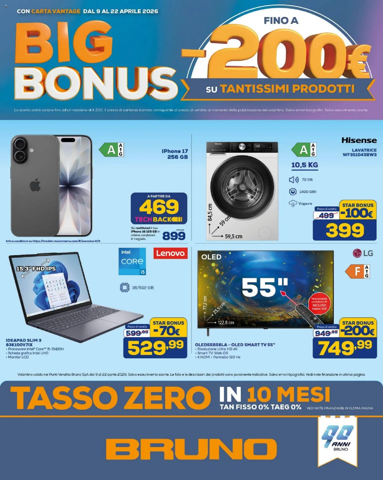 Volantino BRUNO del 09.04.2026 | Pagina: 1 | Prodotti: Monitor, Iphone, smart TV, Lavatrice