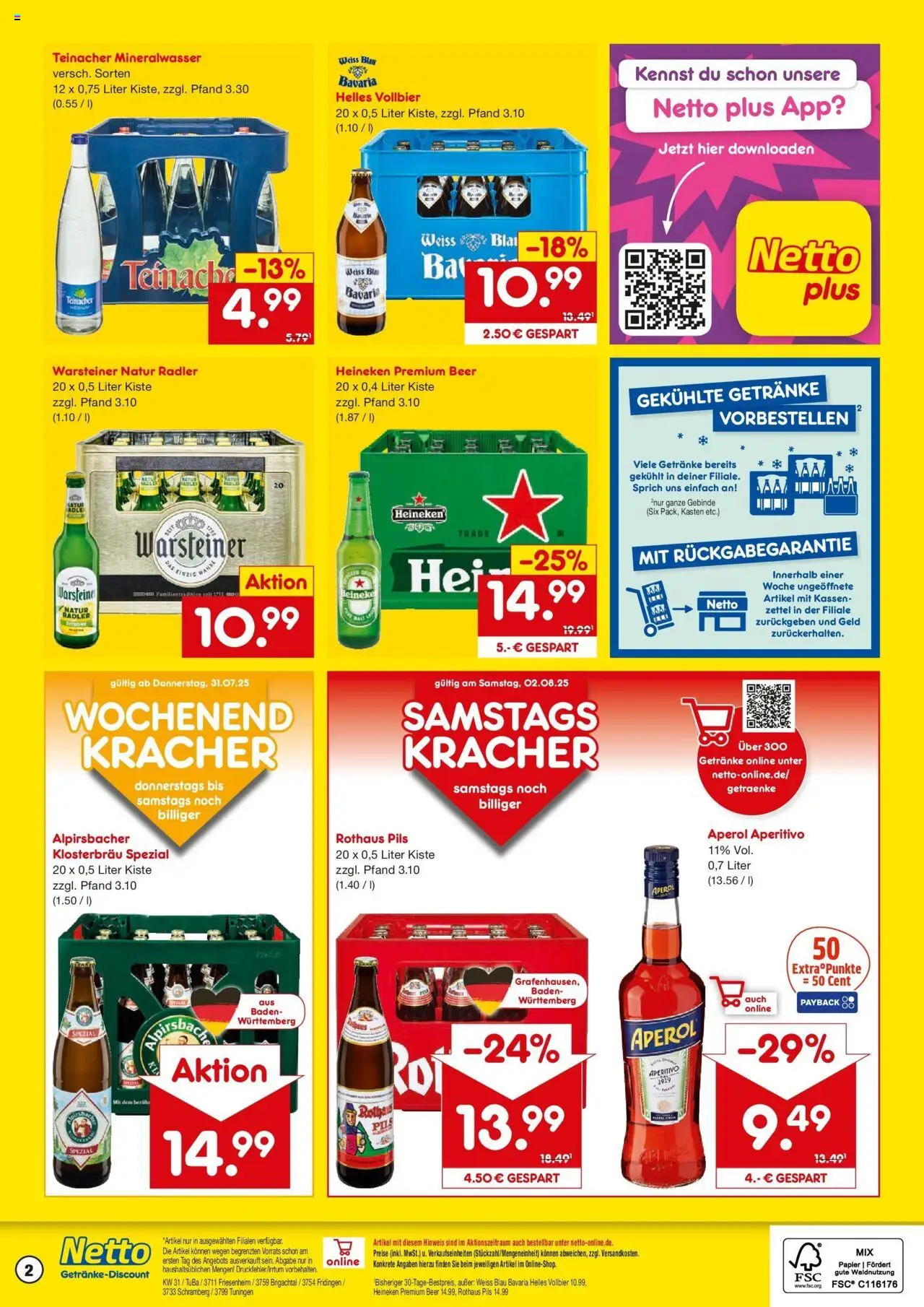 Netto Marken-Discount prospekt Tuningen	 - gültig ab dem 28.07.2025 | Seite: 2 | Produkte: Mineralwasser, Heineken, Radler, Warsteiner