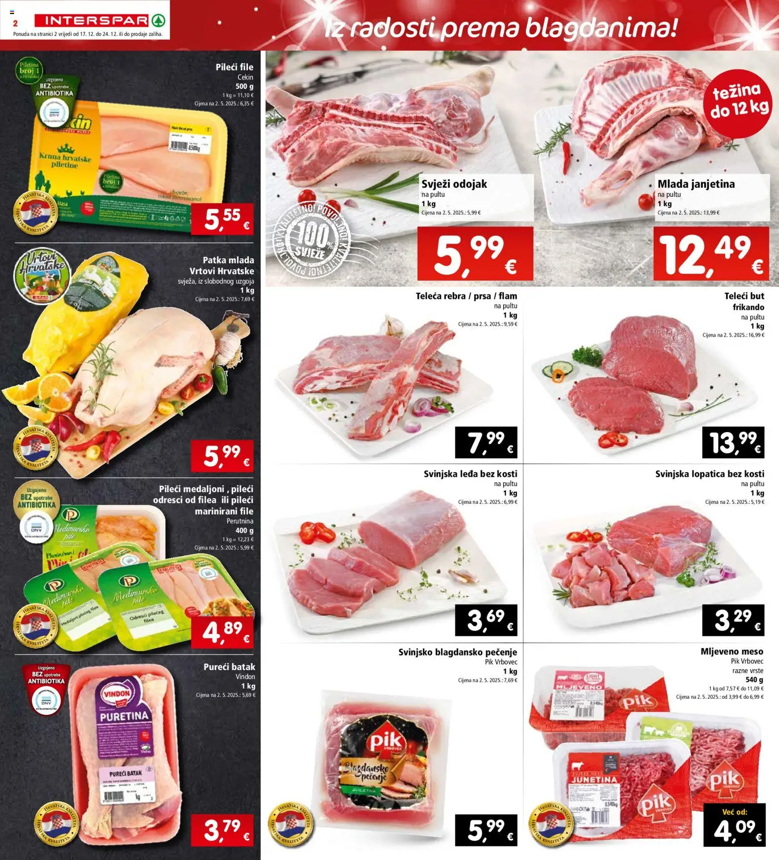 Interspar katalog | vrijedi od 17.12.2025 | Stranica: 2 | Proizvodi: Puretina, Odojak, Piletina, Mljeveno meso