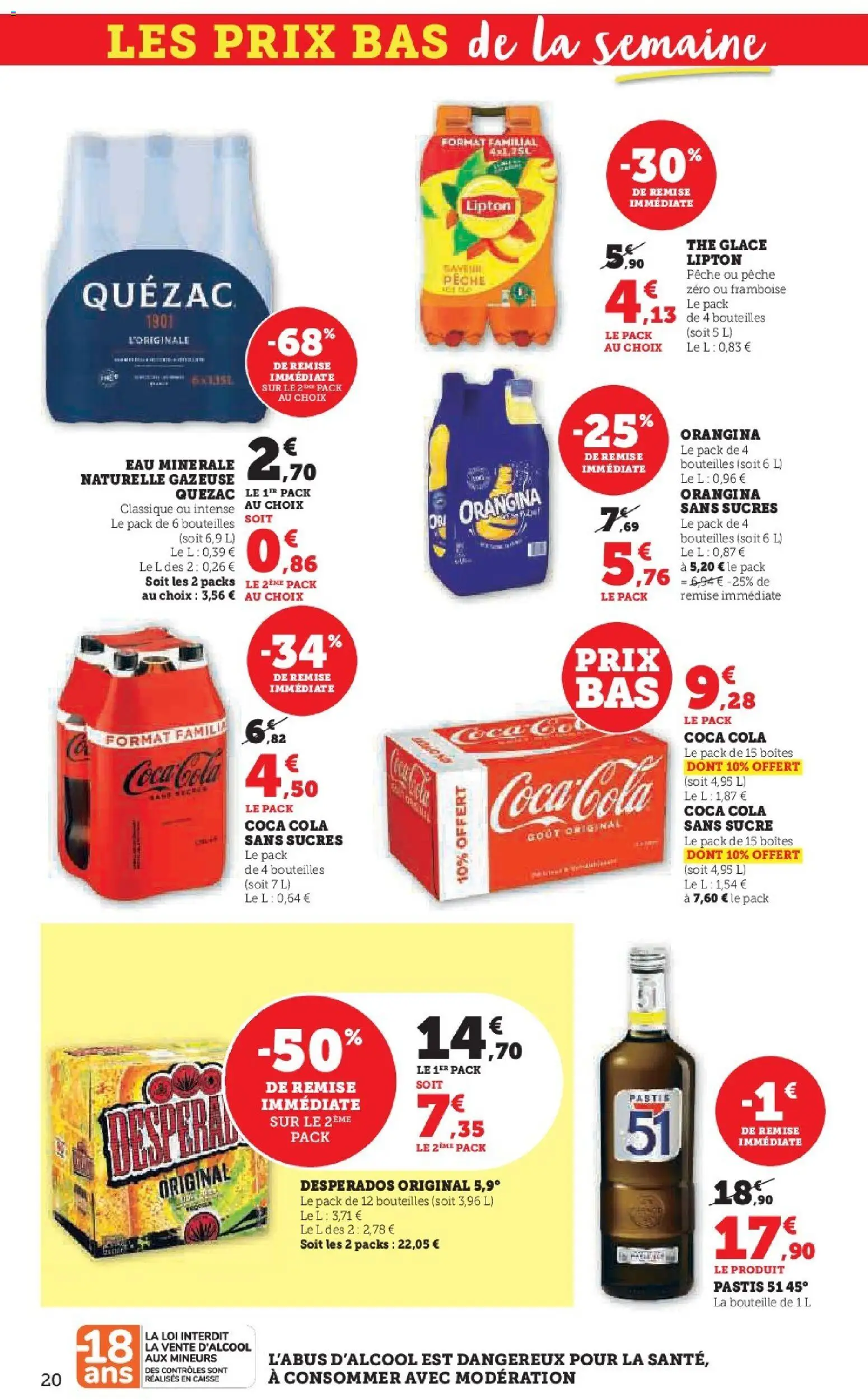 {H1} | Page: 20 | Produits: Orangina, Eau minérale, Pastis, Thé