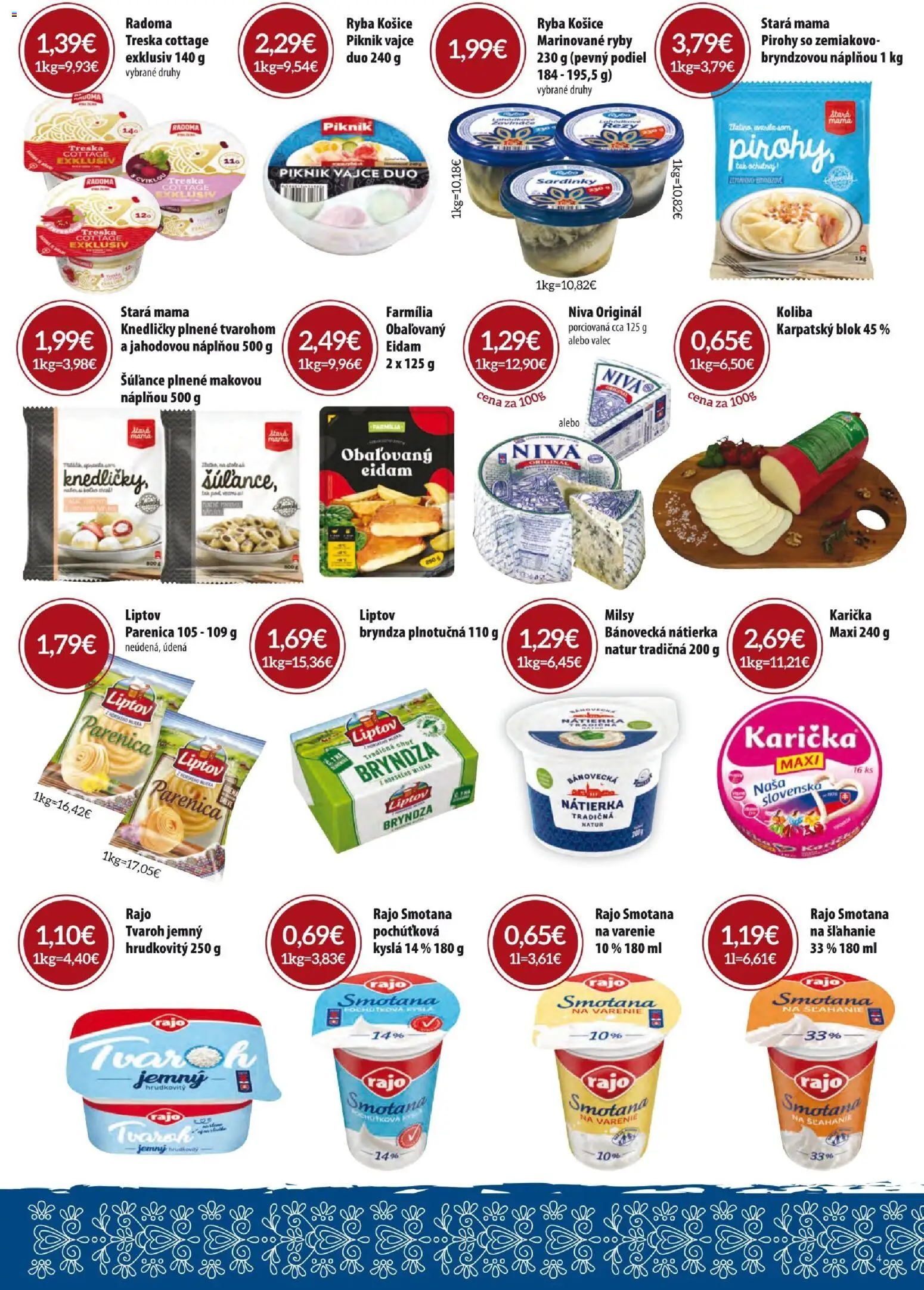 Nové KARMEN CBA akcie – leták je platný od 01.04.2026 | Strana: 4 | Produkty: Pirohy, Sardinky, Eidam, Tvaroh