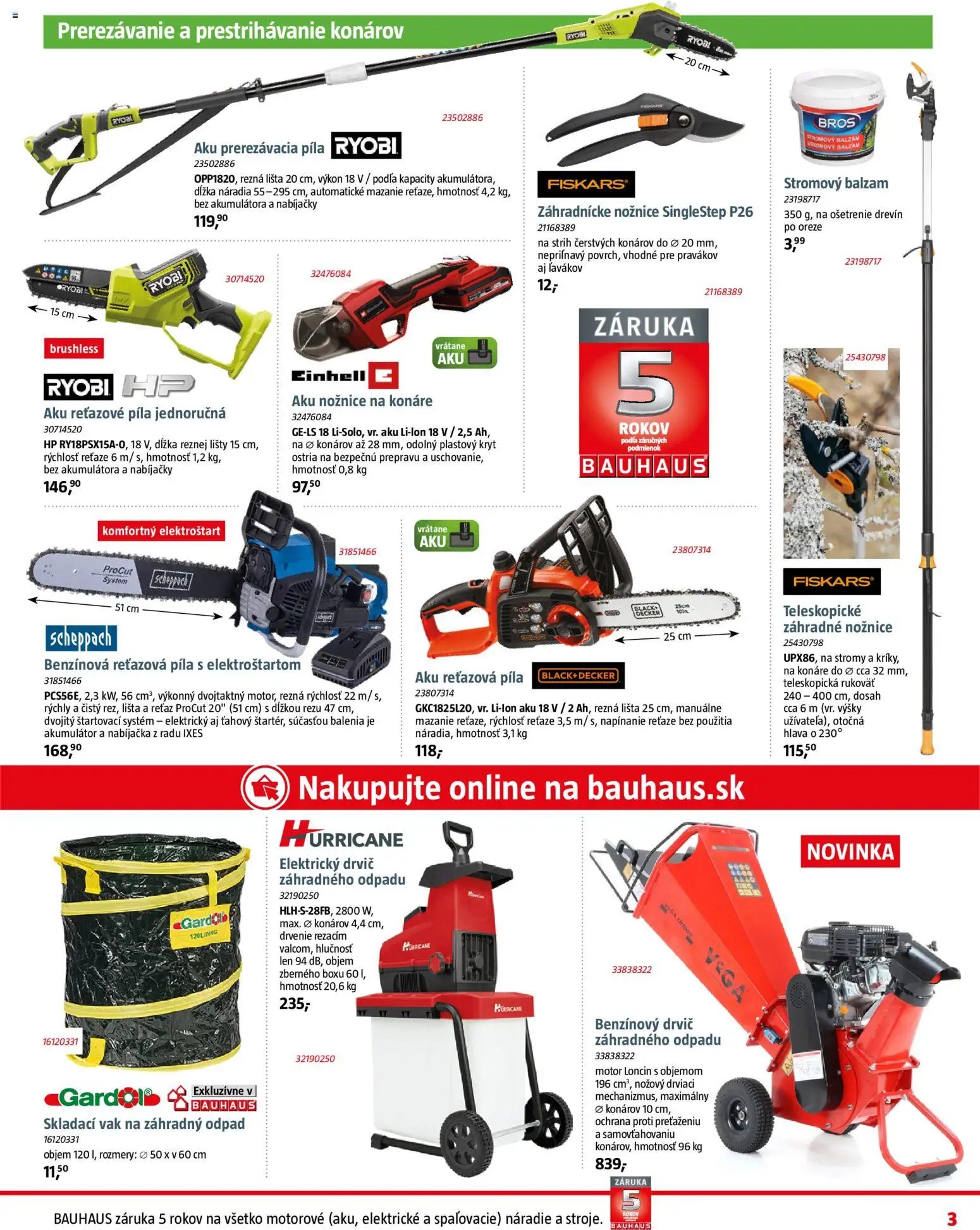 Nové Bauhaus akcie – leták je platný od 09.02.2026 | Strana: 3 | Produkty: Aku reťazová píla, Reťazová píla, Nožnice na konáre, Aku nožnice na konáre