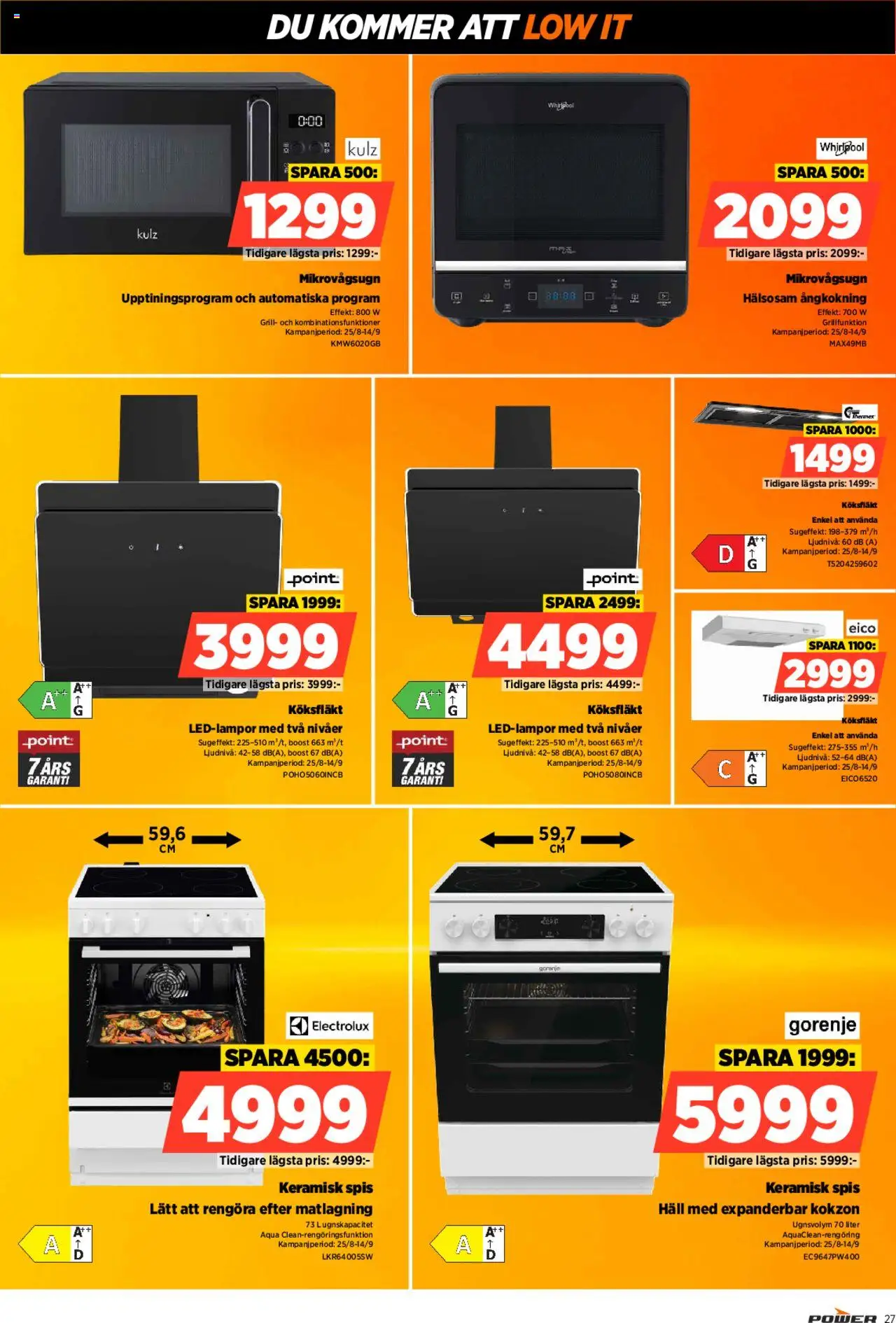 Power reklamblad aktuell från 08.09.2025 | Sida: 27 | Produkter: Köksfläkt, Häll, Mikrovågsugn, Spis