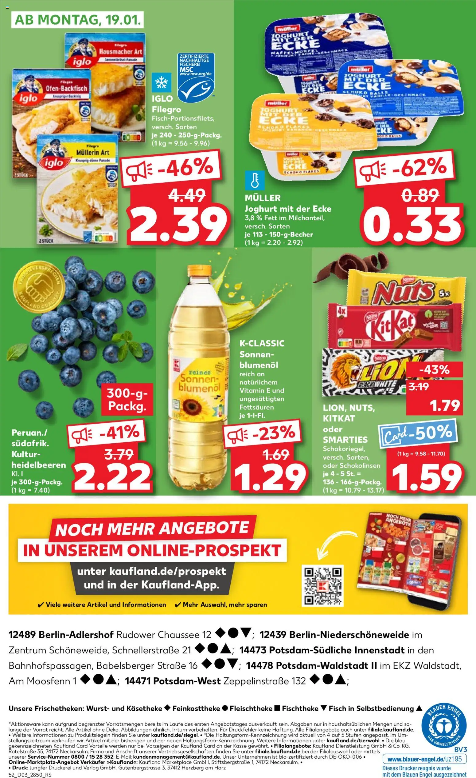 Kaufland prospekt Potsdam	 – gültig ab 15.01.2026 | Seite: 52 | Produkte: Sonnenblumenol, Iglo, Smarties, Fisch