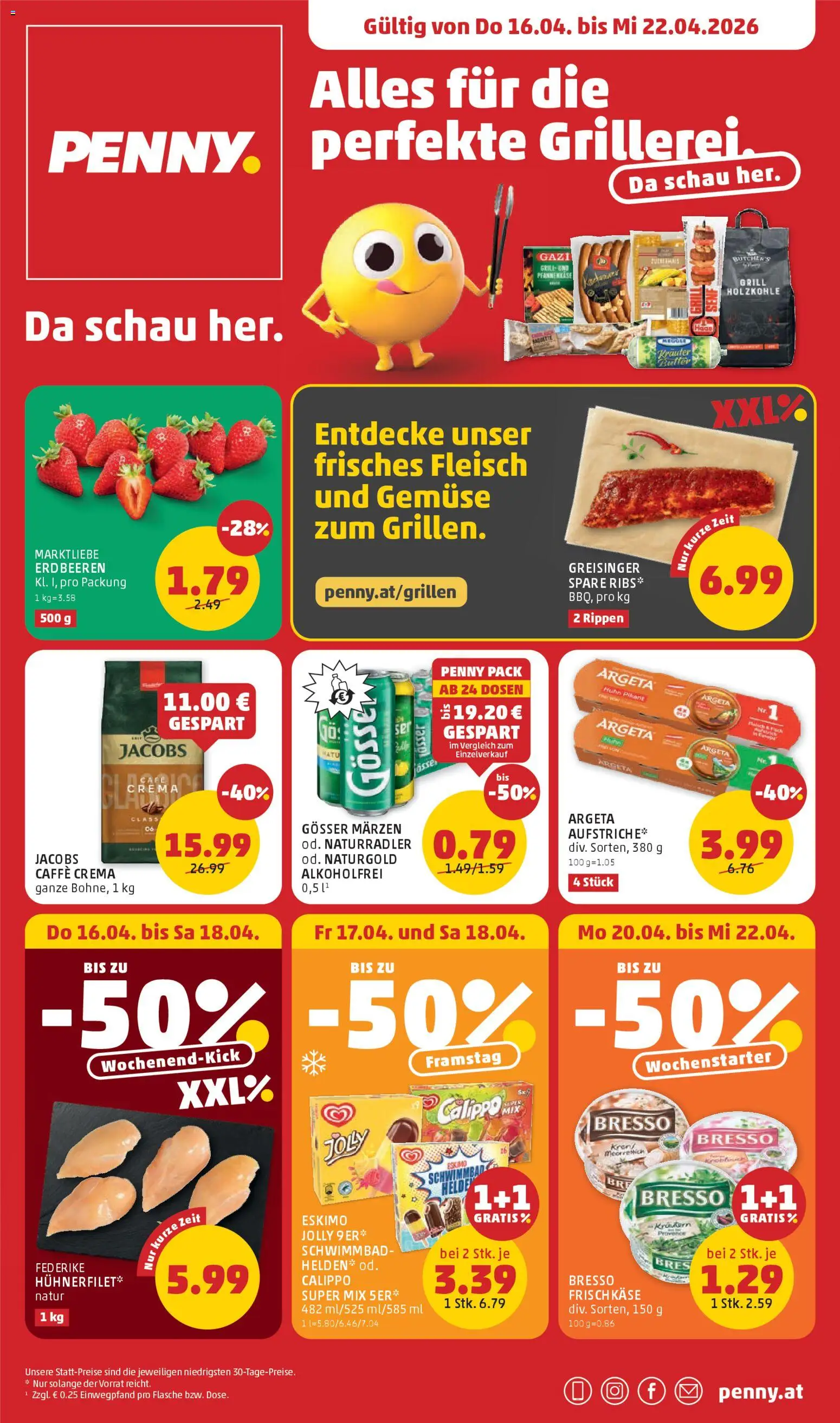 Penny Markt - Flugblatt gültig ab 16.04.2026 | Seite: 1 | Produkte: Erdbeeren, Gemüse, Grill