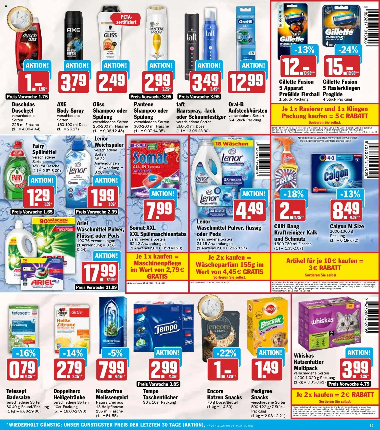 HIT - Berlin – gültig ab 17.11.2025 | Seite: 15 | Produkte: Rasierer, Shampoo, Weichspüler, Whiskas