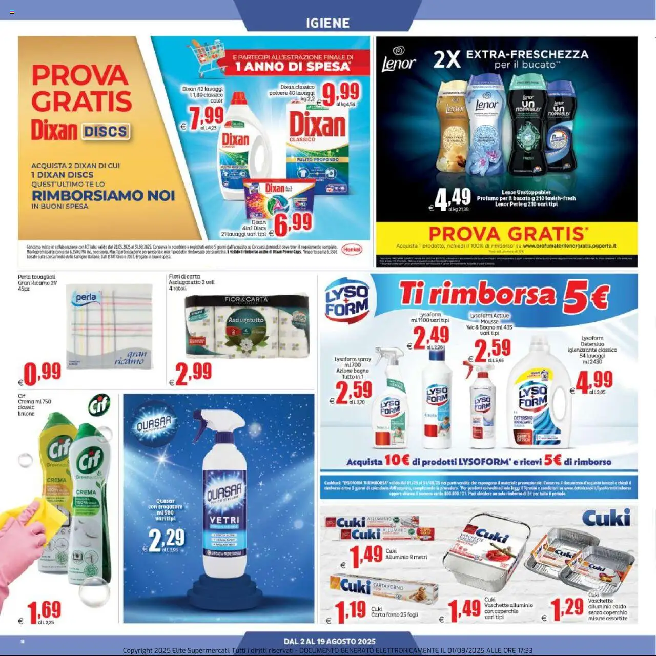 Volantino Elite Supermercati del 02.08.2025 | Pagina: 8 | Prodotti: Limone, Asciugatutto, Alluminio, Profumo