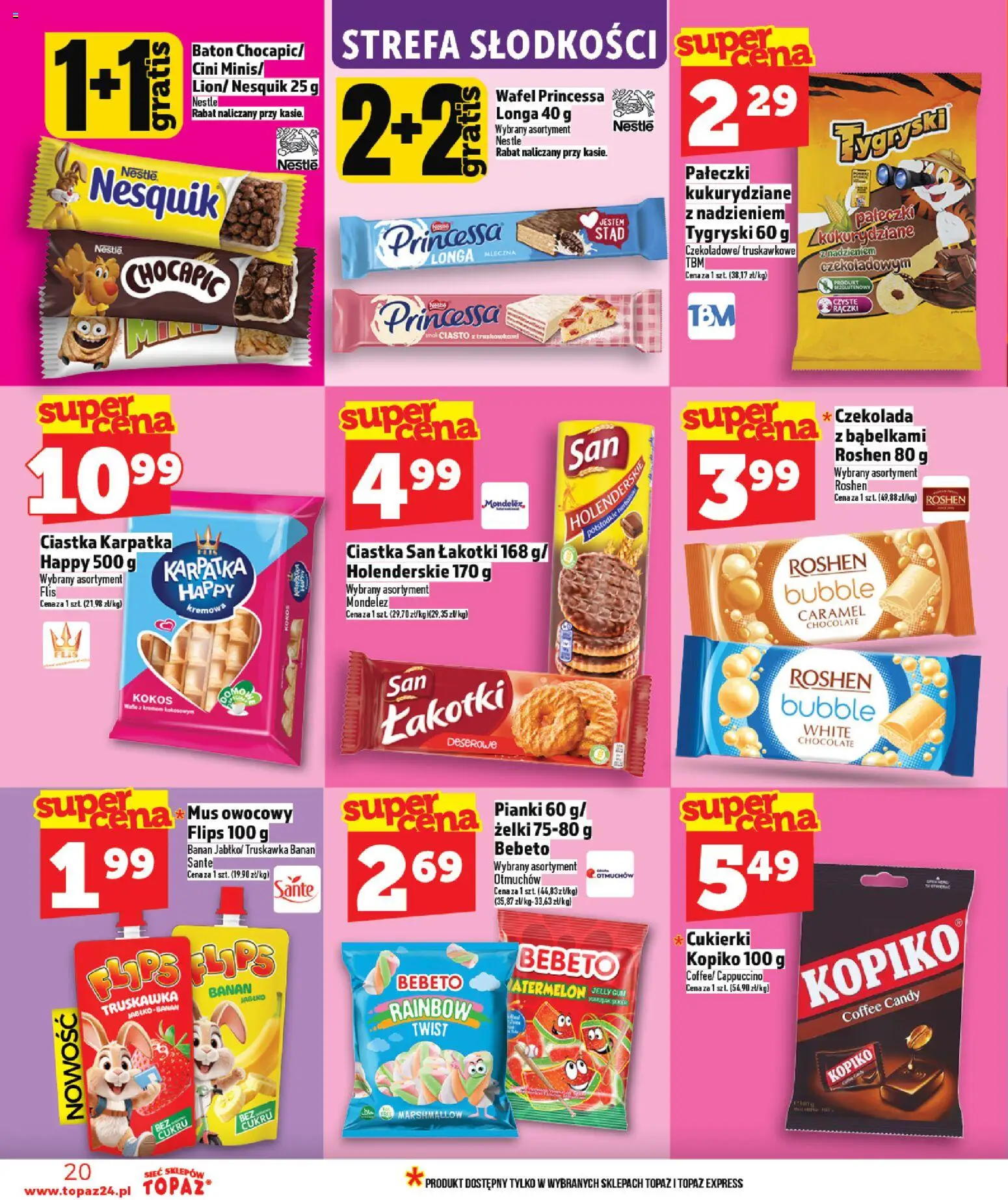 Topaz gazetka od 09.04.2026 | Strona: 20 | Produkty: Cukierki kopiko, Baton, Czekolada, Ciastka