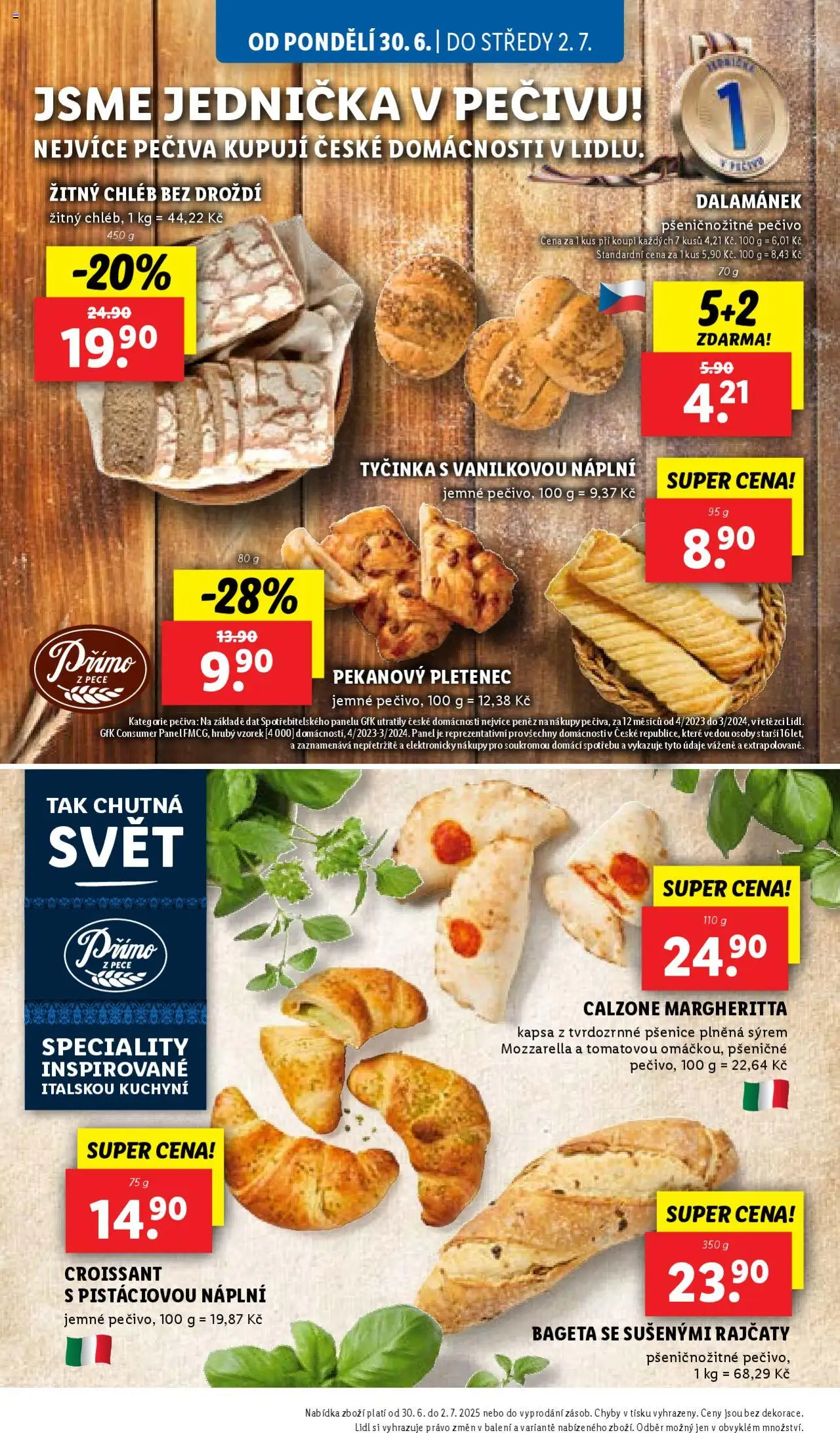 Lidl leták od 30.06.2025 | Strana: 12 | Produkty: Žitný chléb, Croissant, Mozzarella, Bageta