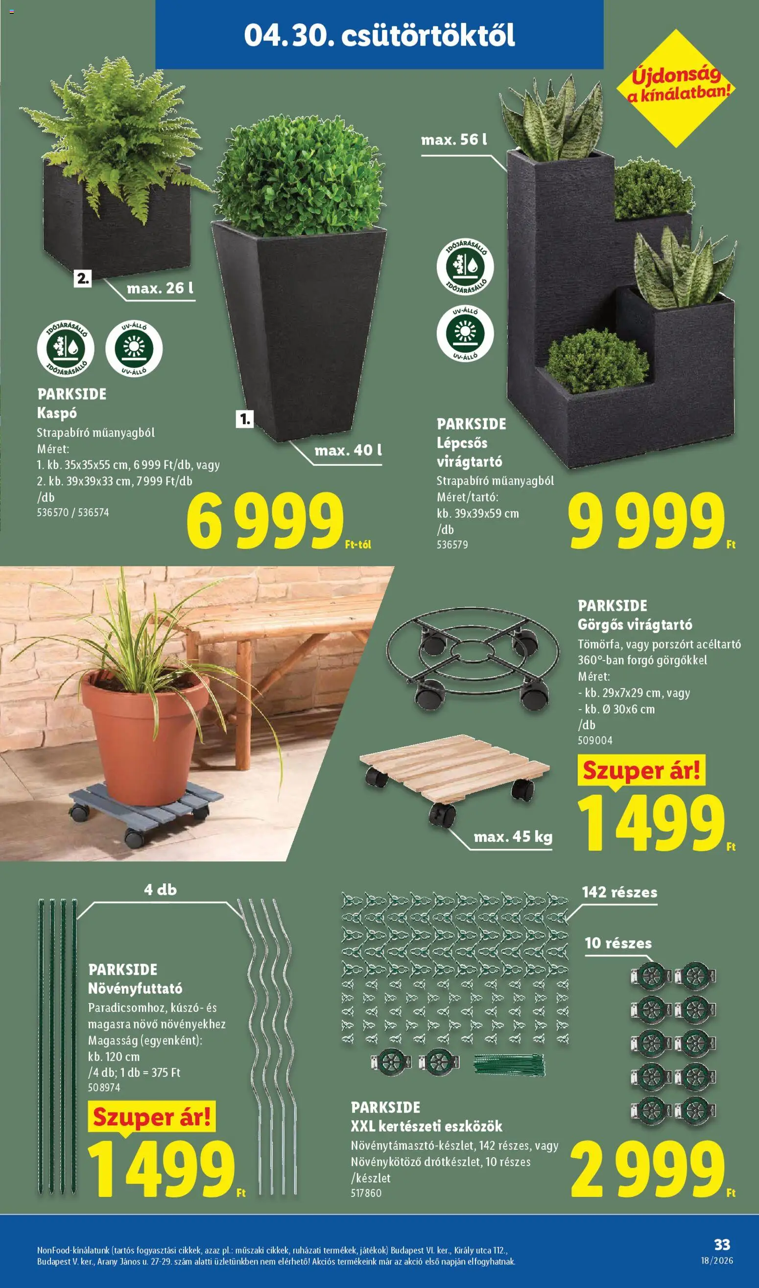 Lidl akciós ujság - amely érvényes a következő dátumtól: 30.04.2026 | Oldal: 33 | Termékek: Parkside, Virágtartó, Játékok, Kaspó