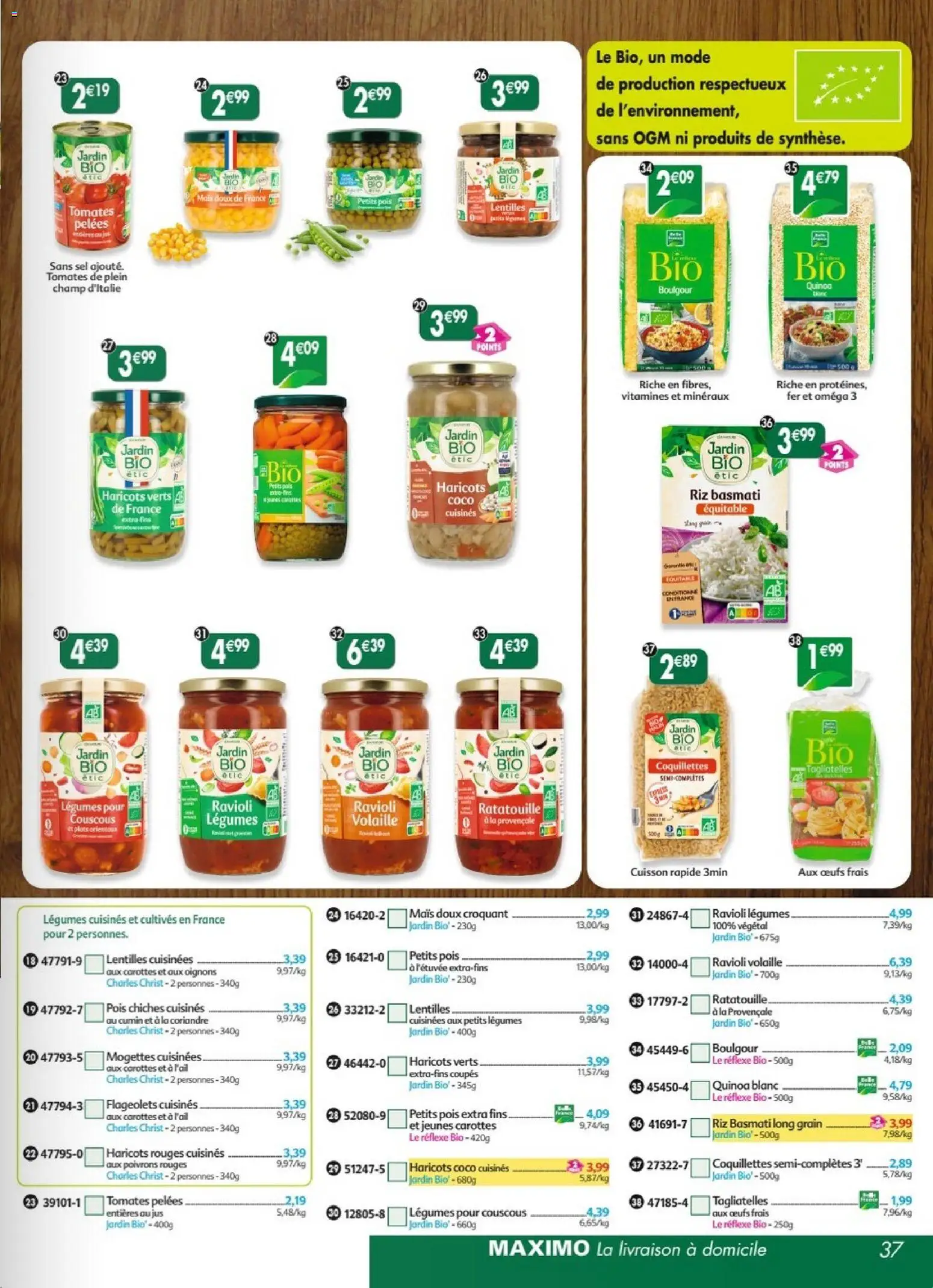 {H1} | Page: 37 | Produits: Haricots verts, Quinoa, Couscous, Coquillettes