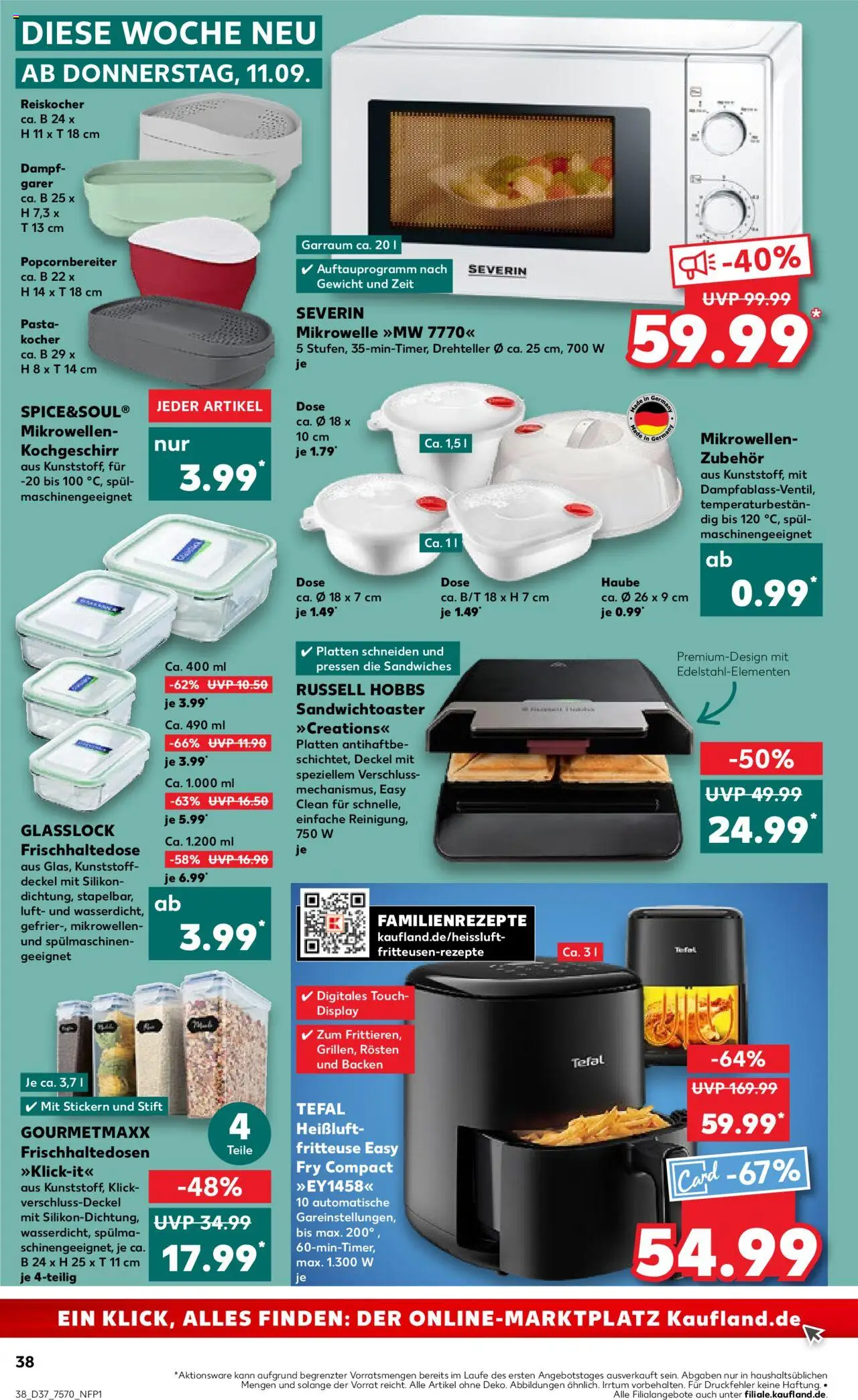 Kaufland prospekt Köln	 – gültig ab 11.09.2025 | Seite: 38 | Produkte: Gewicht, Pasta, Fritteuse, Heißluftfritteuse