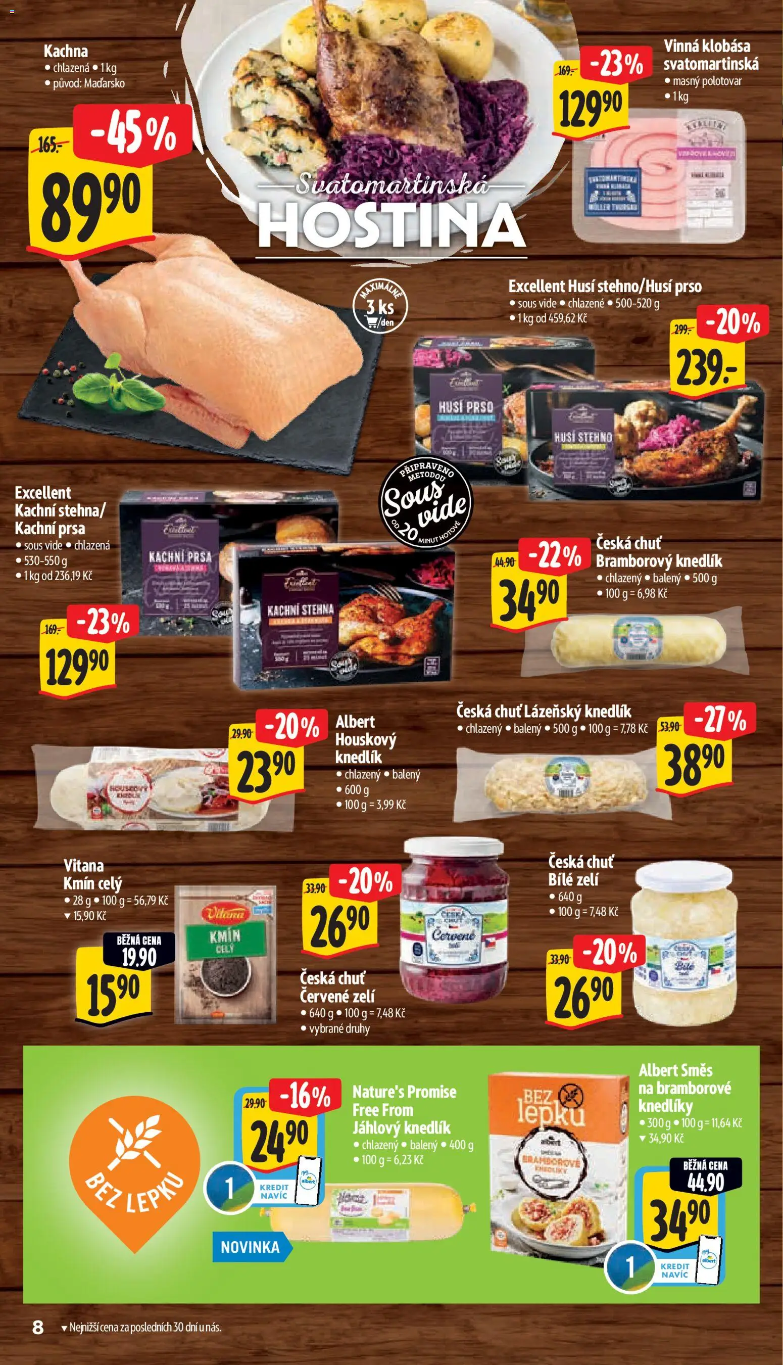 Albert leták - Supermarket od 05.11.2025 | Strana: 15 | Produkty: Zelí, Kachni stehna, Vinná klobása, Kachna
