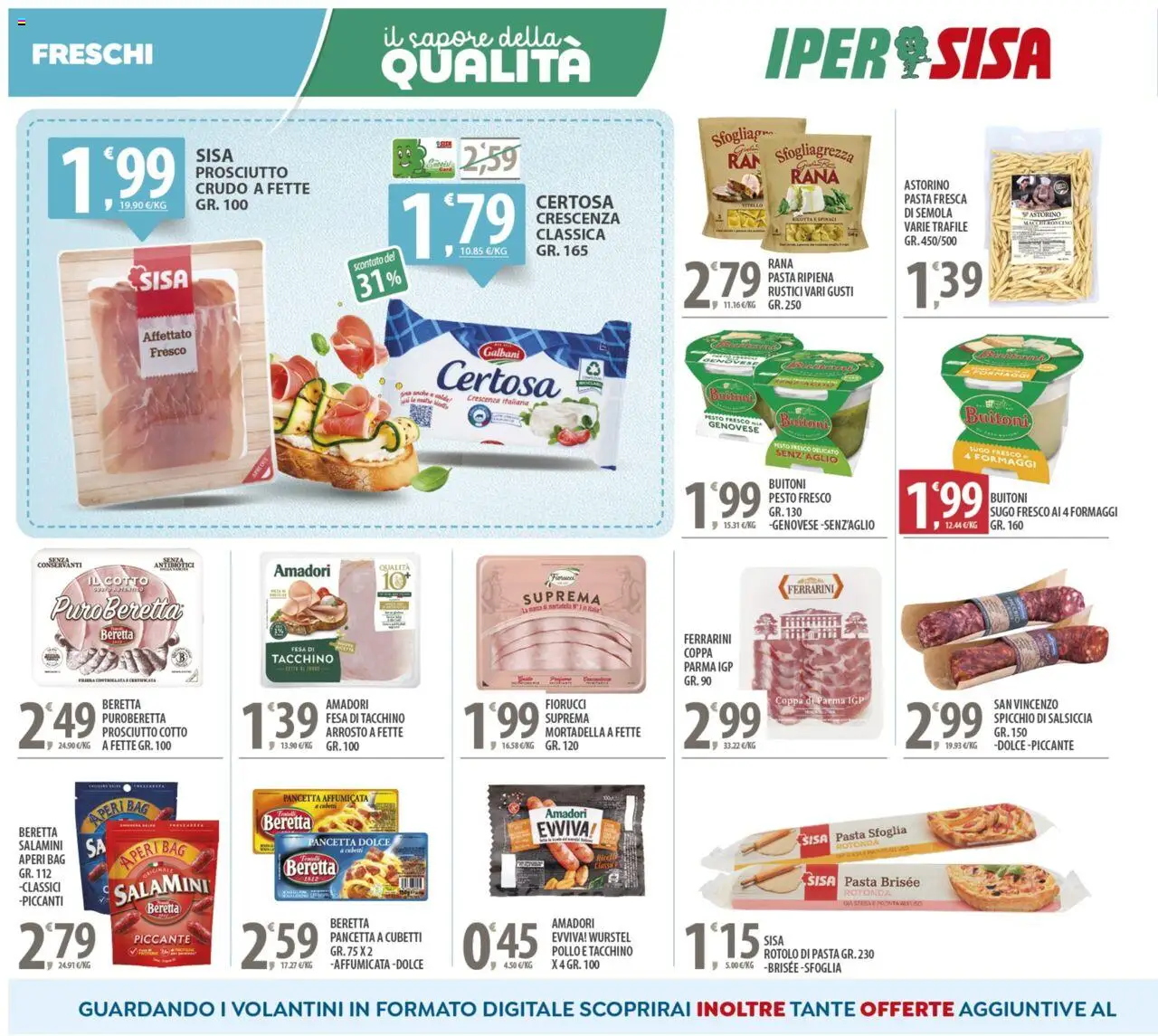 Volantino SISA del 03.10.2025 | Pagina: 6 | Prodotti: Salsiccia, Pasta, Vitello, Mortadella