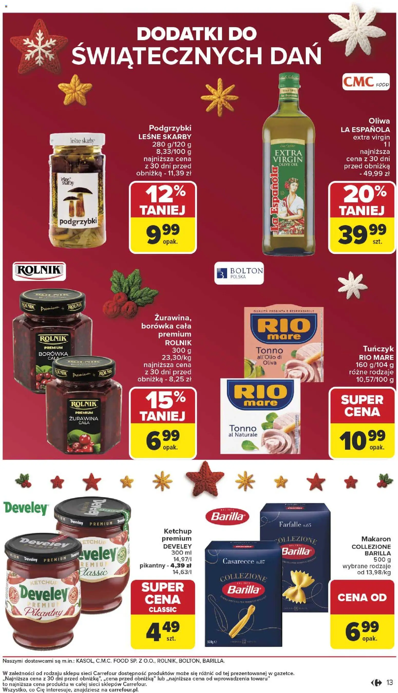 Carrefour Gazetka - Święta od 01.12.2025 | Strona: 13 | Produkty: Ketchup, Tuńczyk, Żurawina, Makaron