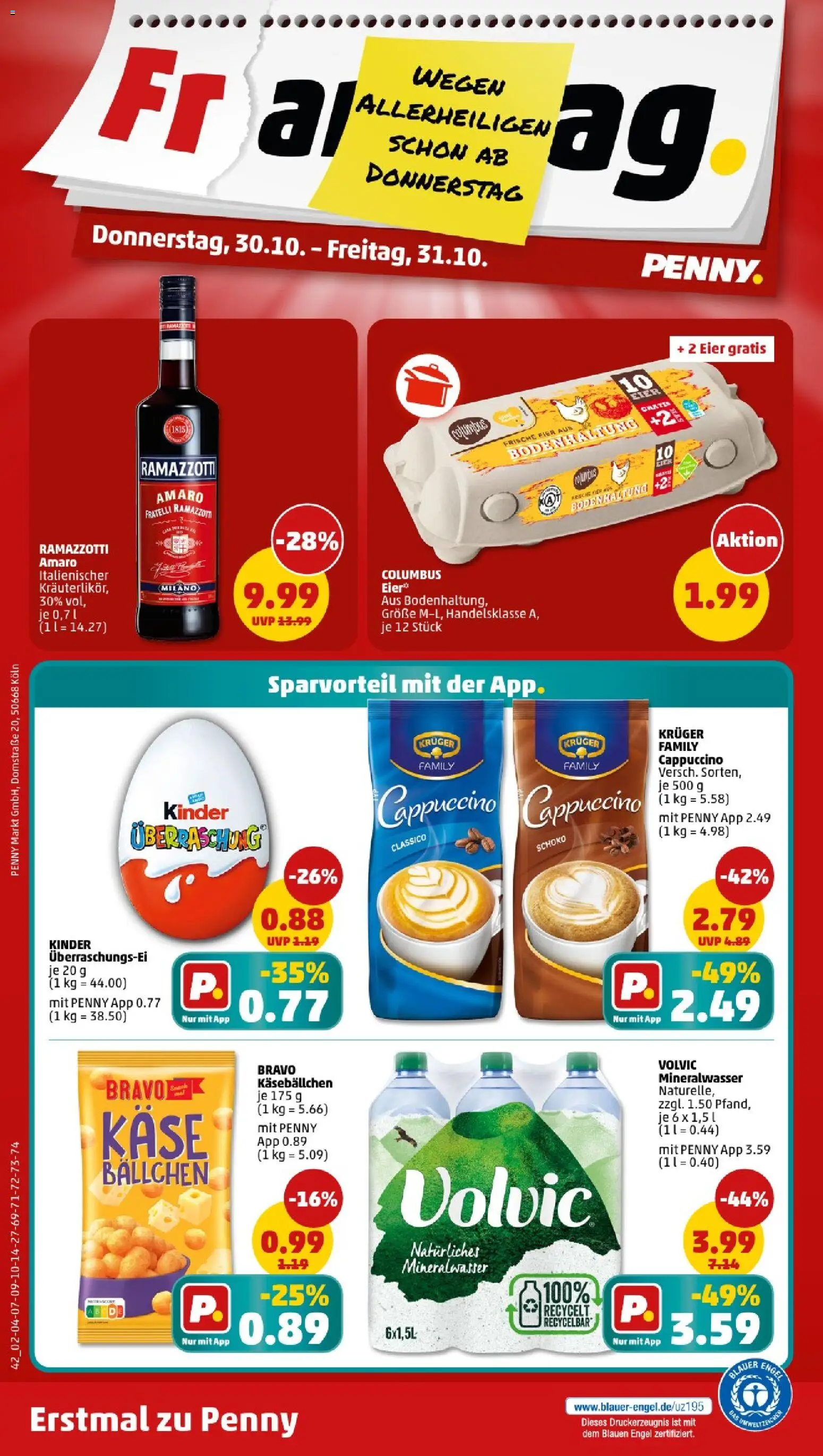 Penny - Bayern  – gültig ab 27.10.2025 | Seite: 44 | Produkte: Käse, Eier, Mineralwasser, Ramazzotti