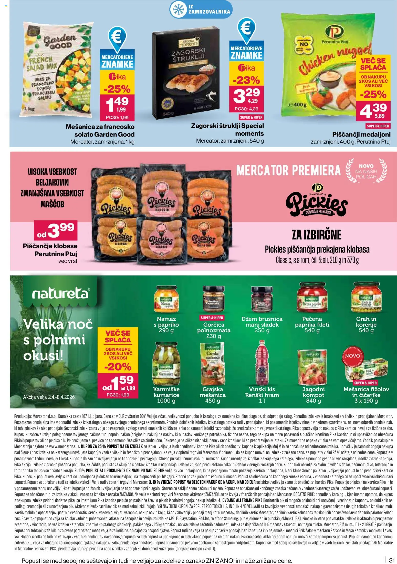 Novi Mercator katalog ponudbe – veljaven od 02.04.2026 | Stran: 31 | Izdelki: Video, Paprika, Gorčica, Klobase